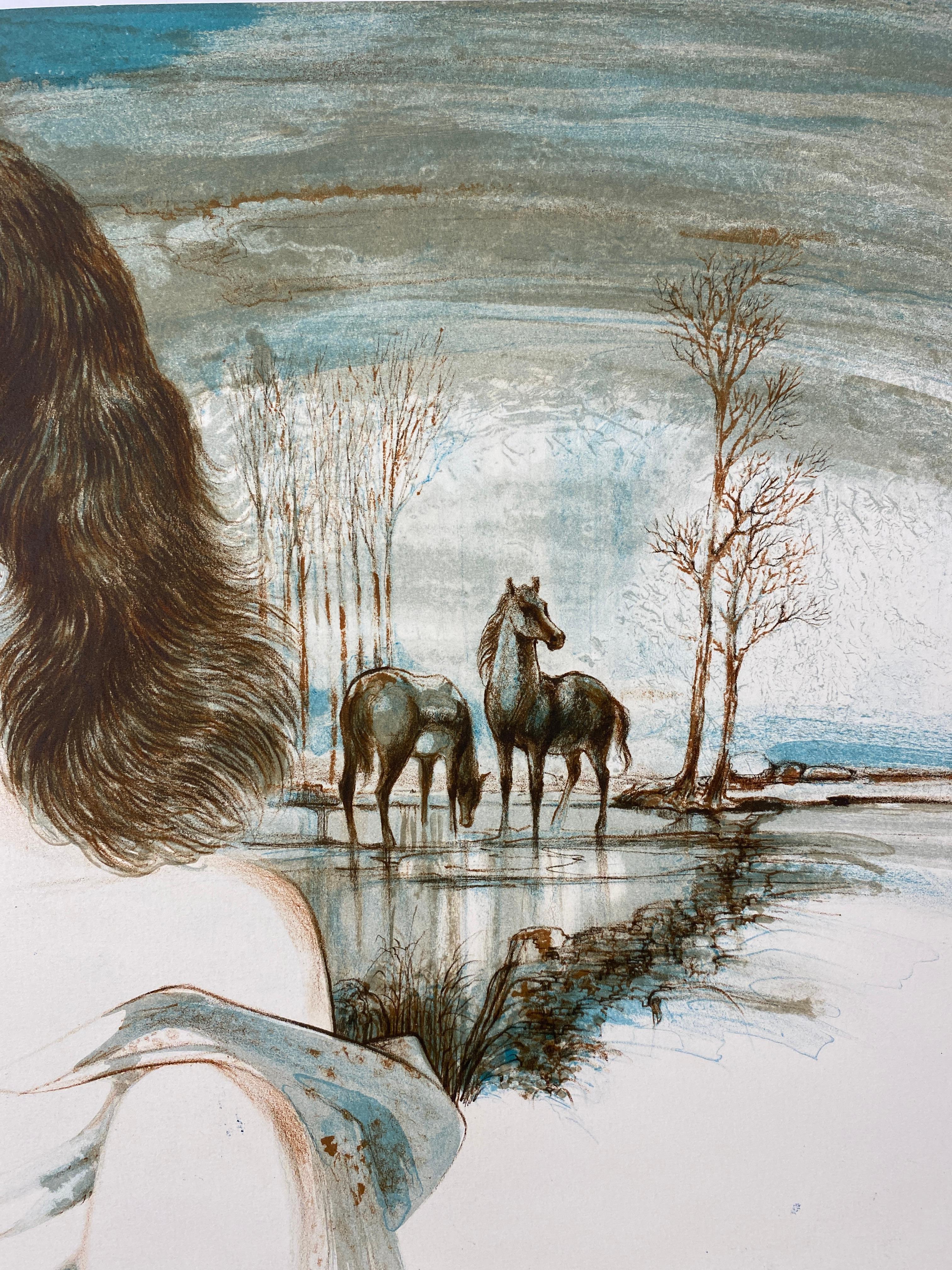 20ième siècle Original French Artist Proof Woman with Horses, signé Dauce en vente