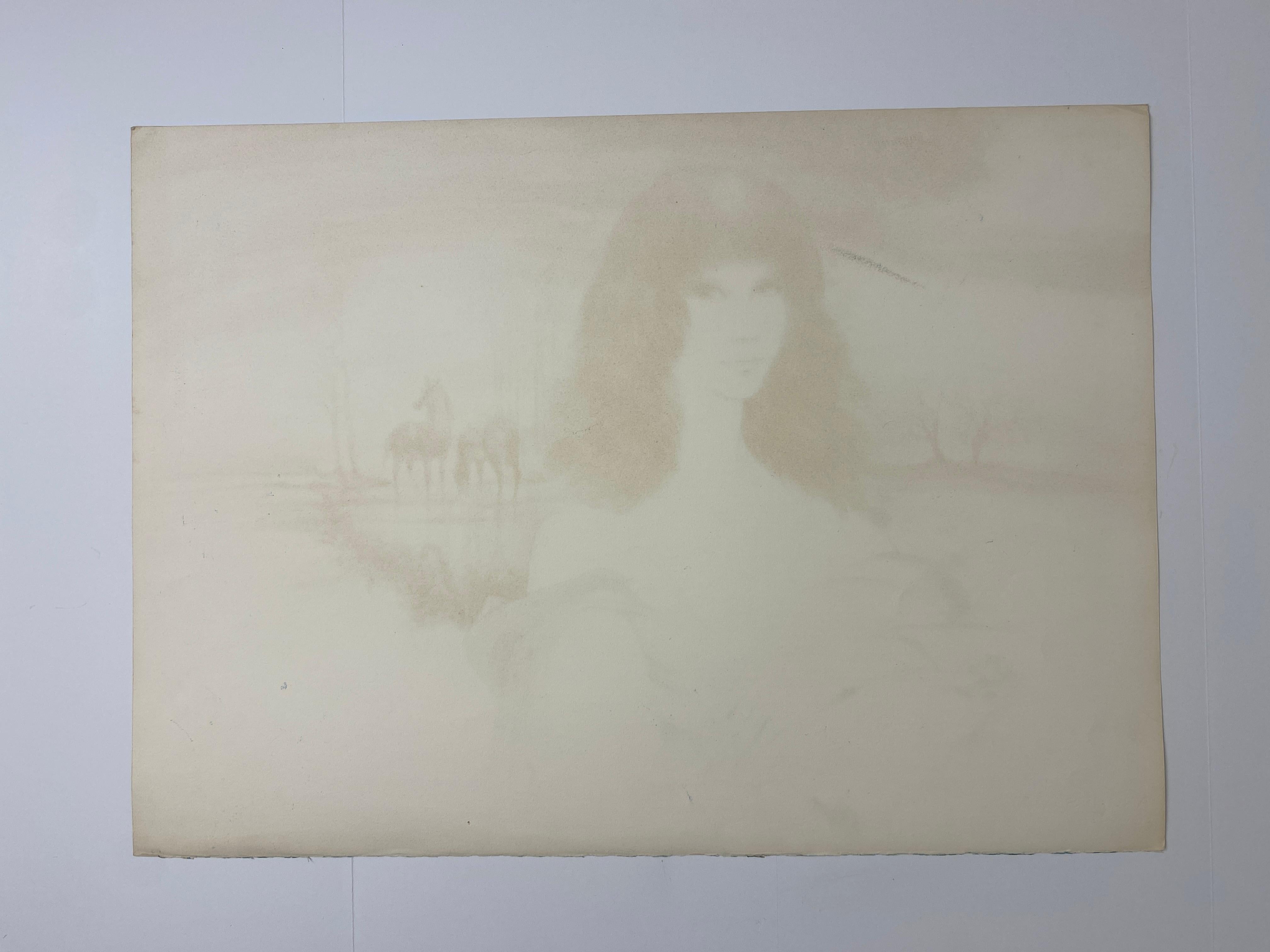 Papier Original French Artist Proof Woman with Horses, signé Dauce en vente