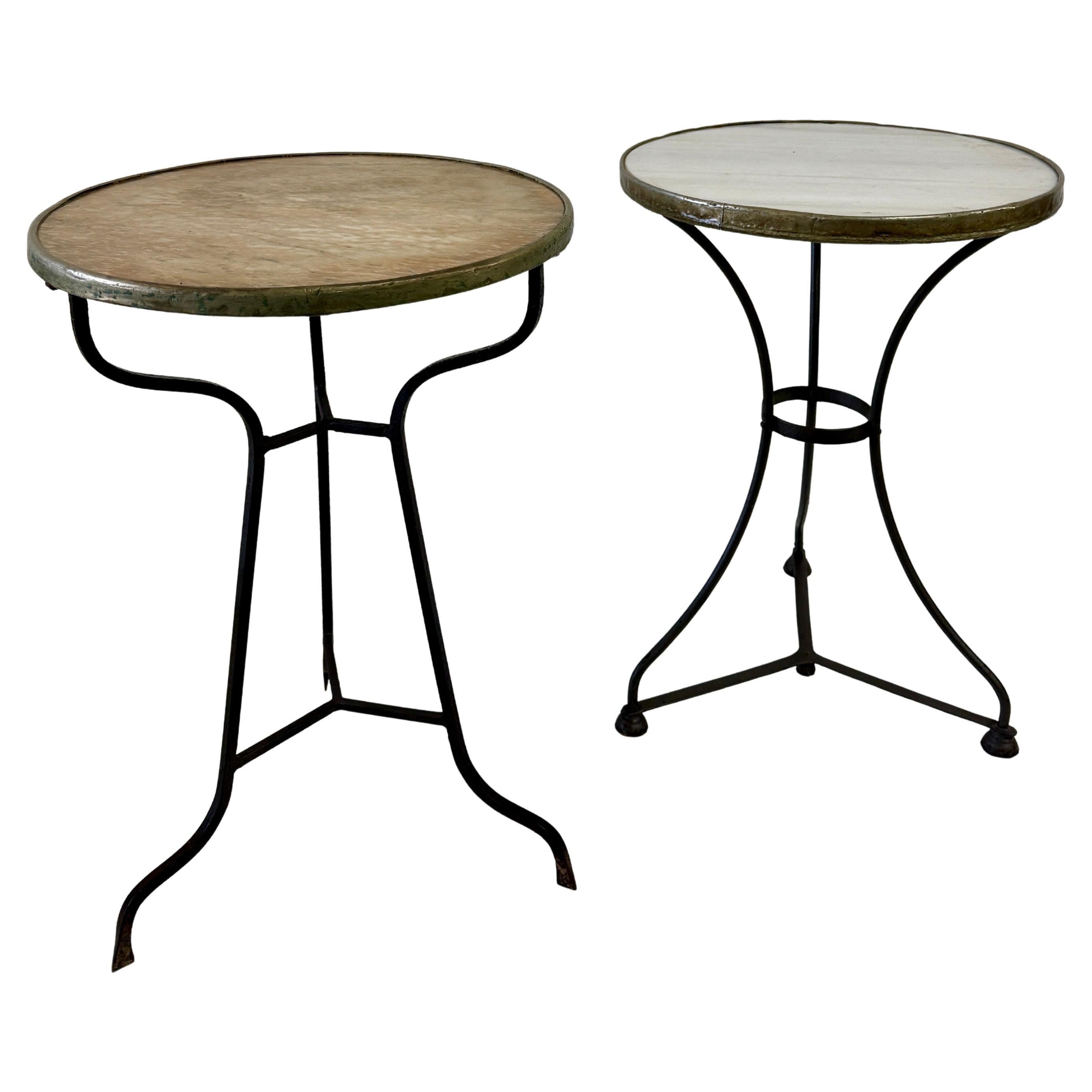 Original French Bistro Tables in Iron and Marble, Pair