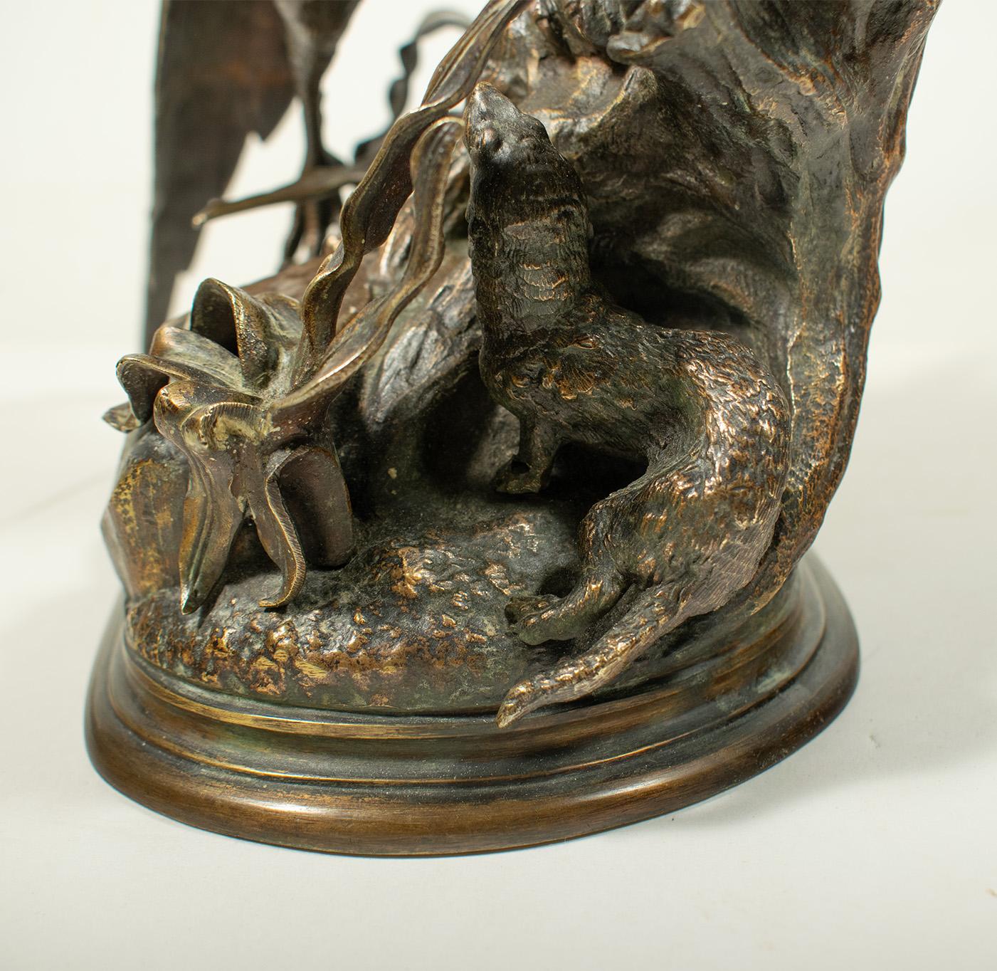 Belle Époque Original French bronze by Jules Moigniez - Cock Pheasant and Stoat