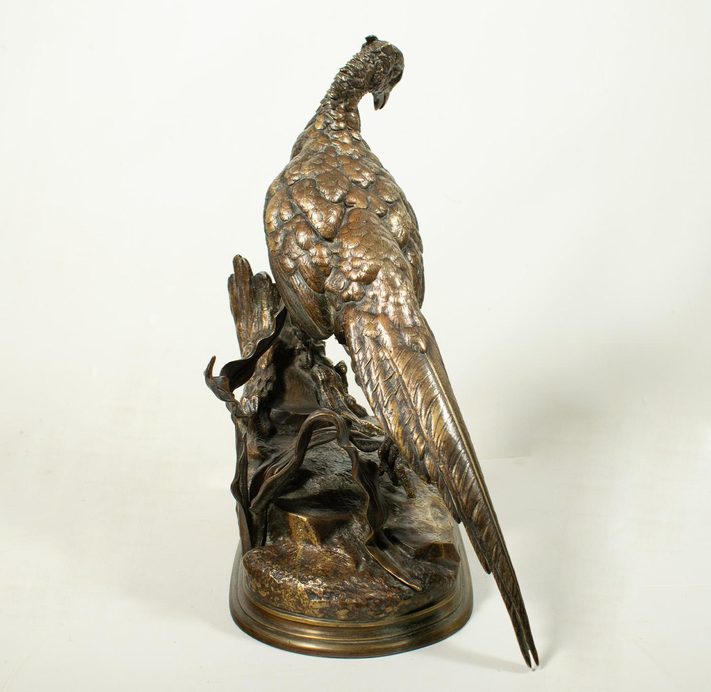 Cast Original French bronze by Jules Moigniez - Cock Pheasant and Stoat