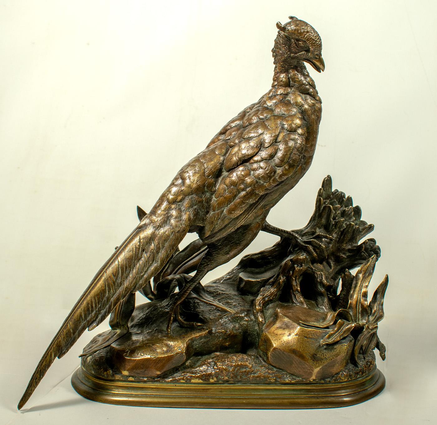 Bronze Original French bronze by Jules Moigniez - Cock Pheasant and Stoat