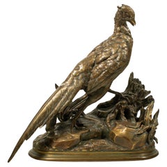 Original French bronze by Jules Moigniez - Cock Pheasant and Stoat