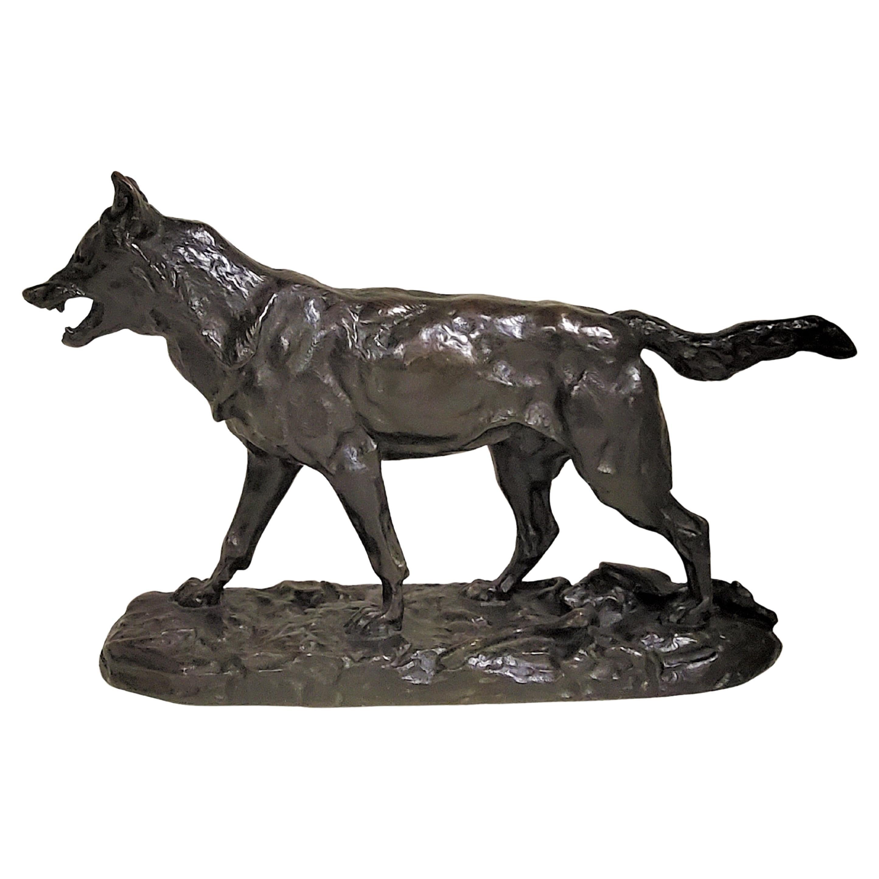 Original French Bronze Sculpture of a Striding Wolf, by Antoine- Louis Barye For Sale 9