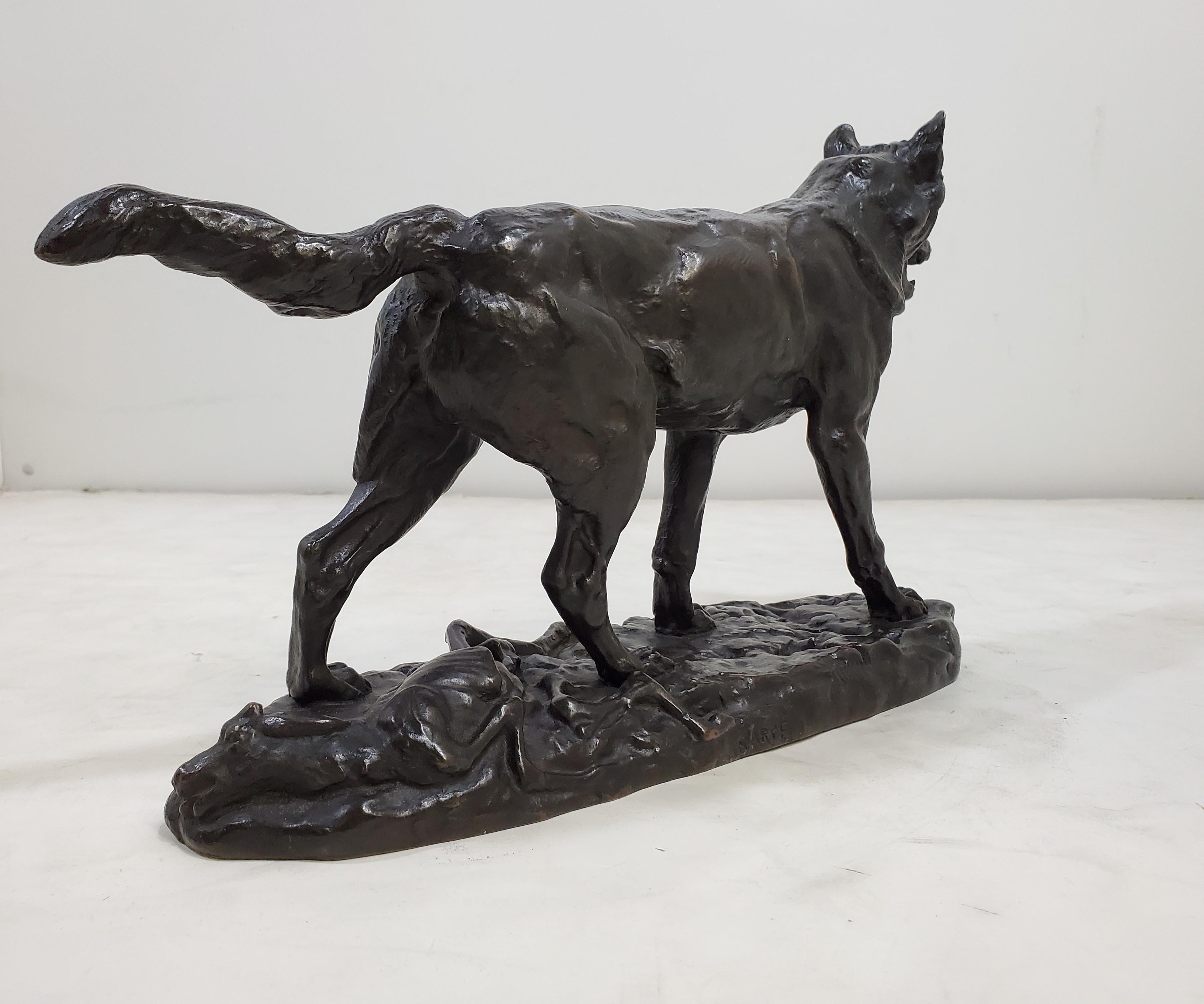 Original französische Bronzeskulptur eines streienden Wolfes aus Bronze, von Antoine- Louis Barye im Angebot 1