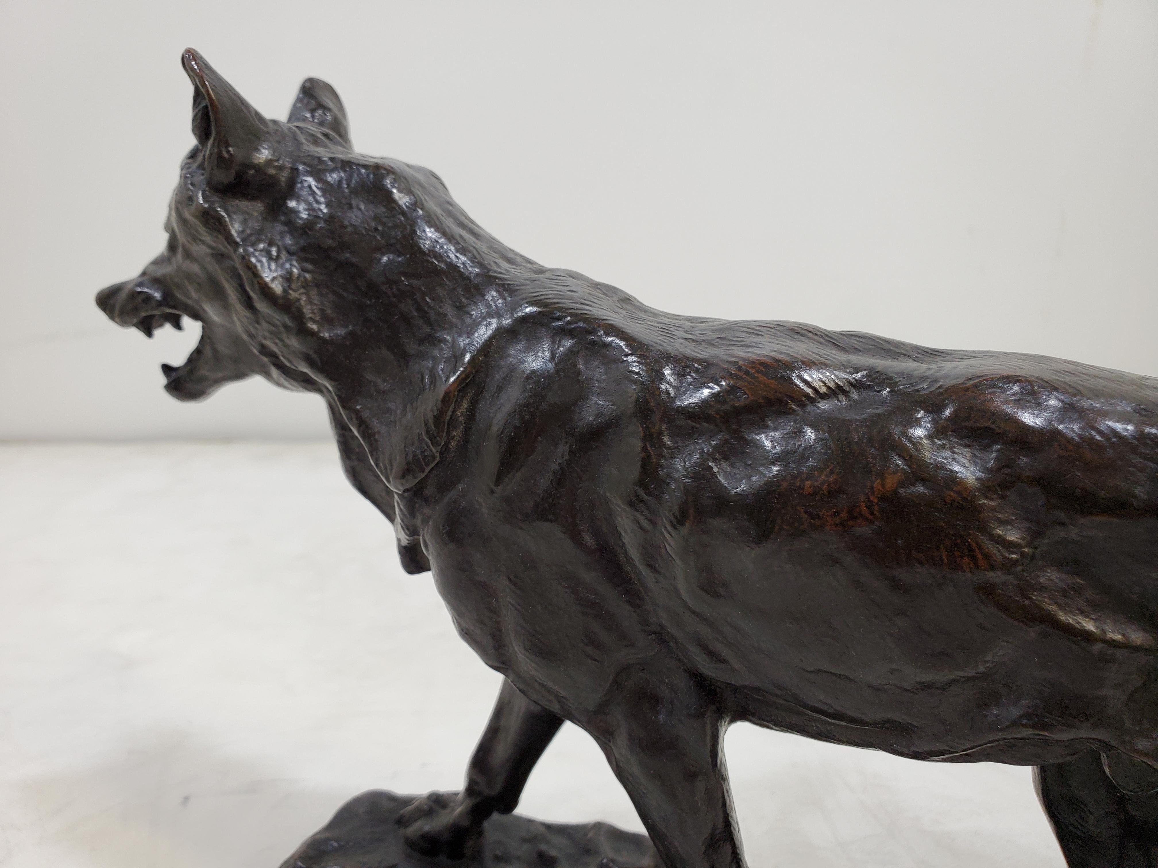Sculpture française originale d'un loup strié, par Antoine- Louis Barye en vente 1