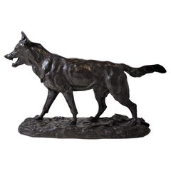 Original French Bronze Sculpture of a Striding Wolf, by Antoine- Louis Barye