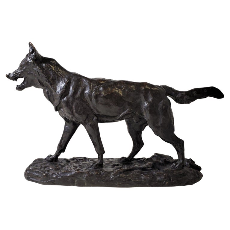 Original French Bronze Sculpture of a Striding Wolf, by Antoine- Louis Barye For Sale
