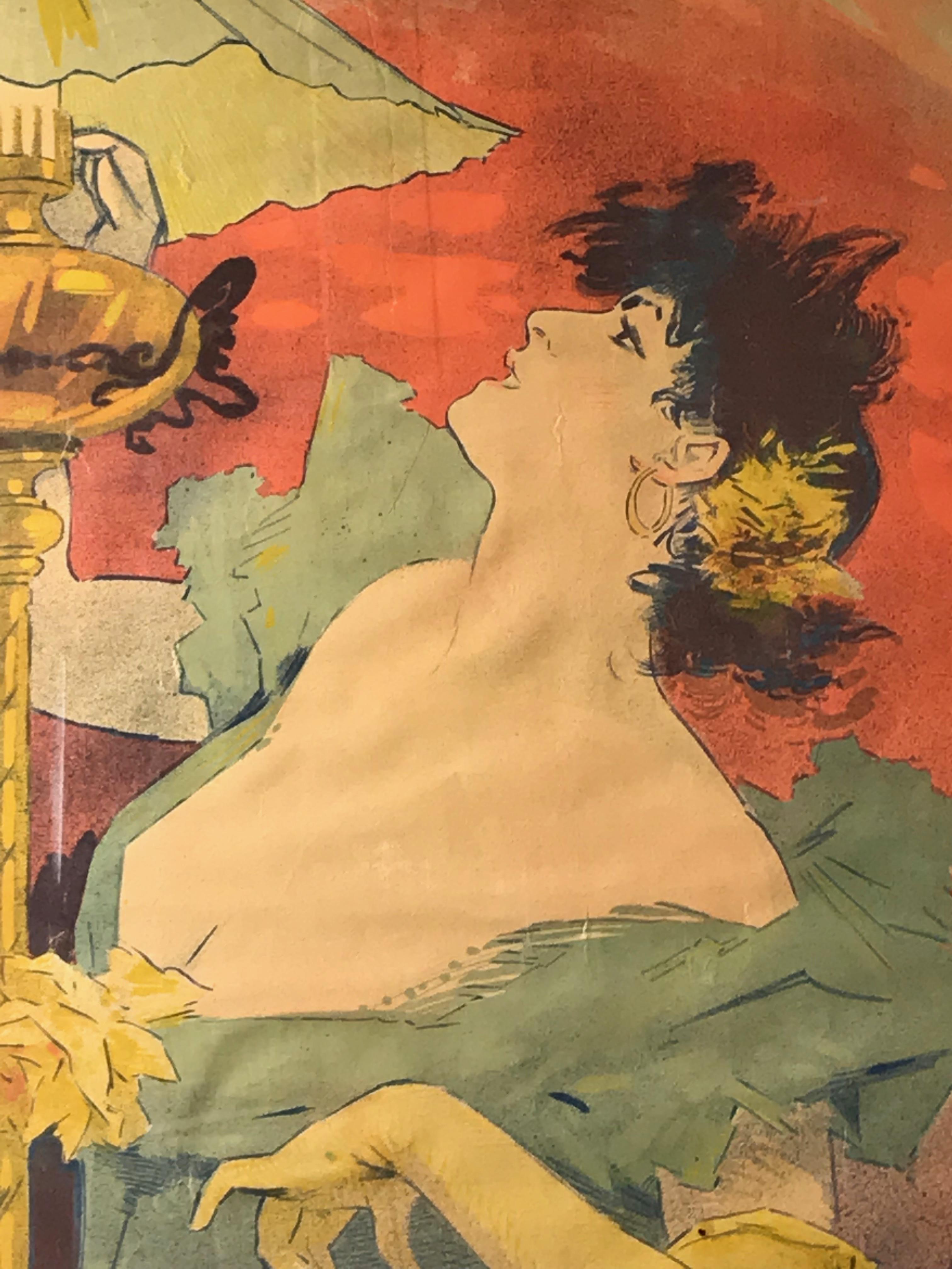 Art nouveau Affiche lithographique française originale en couleur pour Saxoléïne par Jules Chéret, 1892 en vente