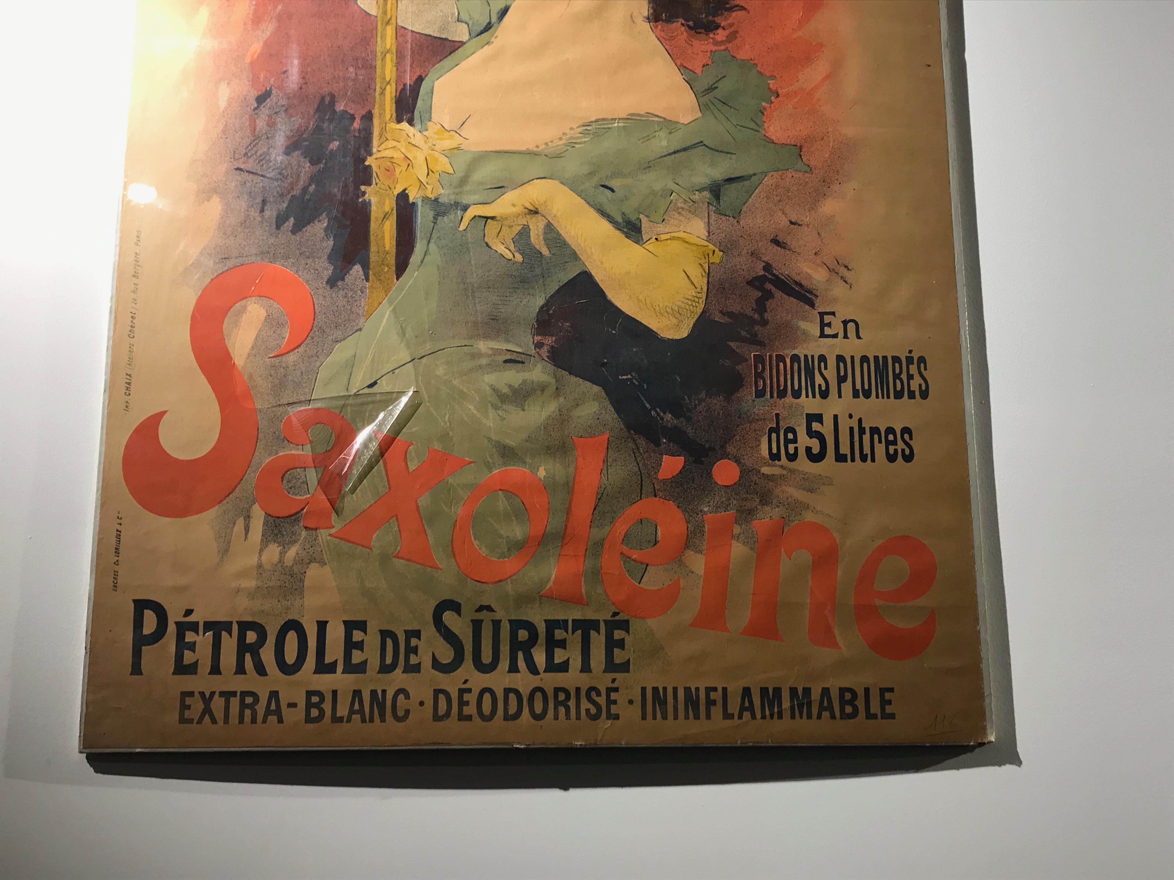 Affiche lithographique française originale en couleur pour Saxoléïne par Jules Chéret, 1892 Bon état - En vente à North Bergen, NJ