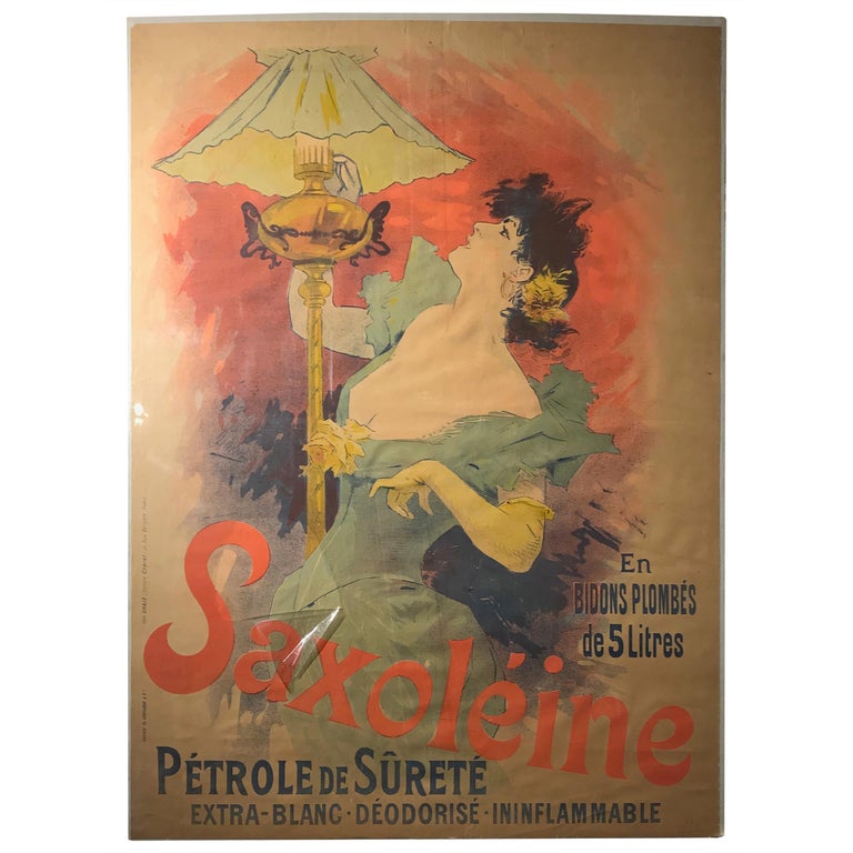 Original French color lithograph poster for Saxoléïne by Jules Chéret, 1892 For Sale