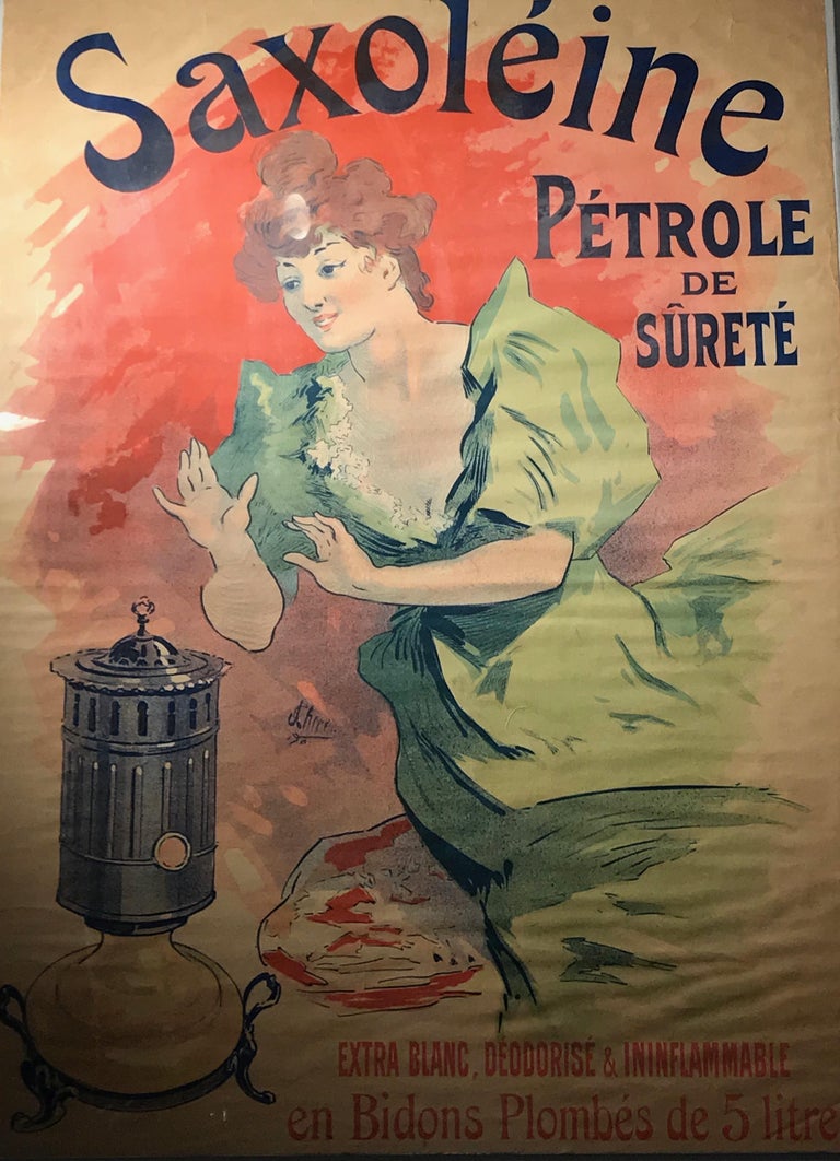 Original vintage French Art Nouveau color lithograph poster for Saxoléïne by Jules Chéret, 1900 (green dress)

Catalogue raisonné: Lucy Broido, 
