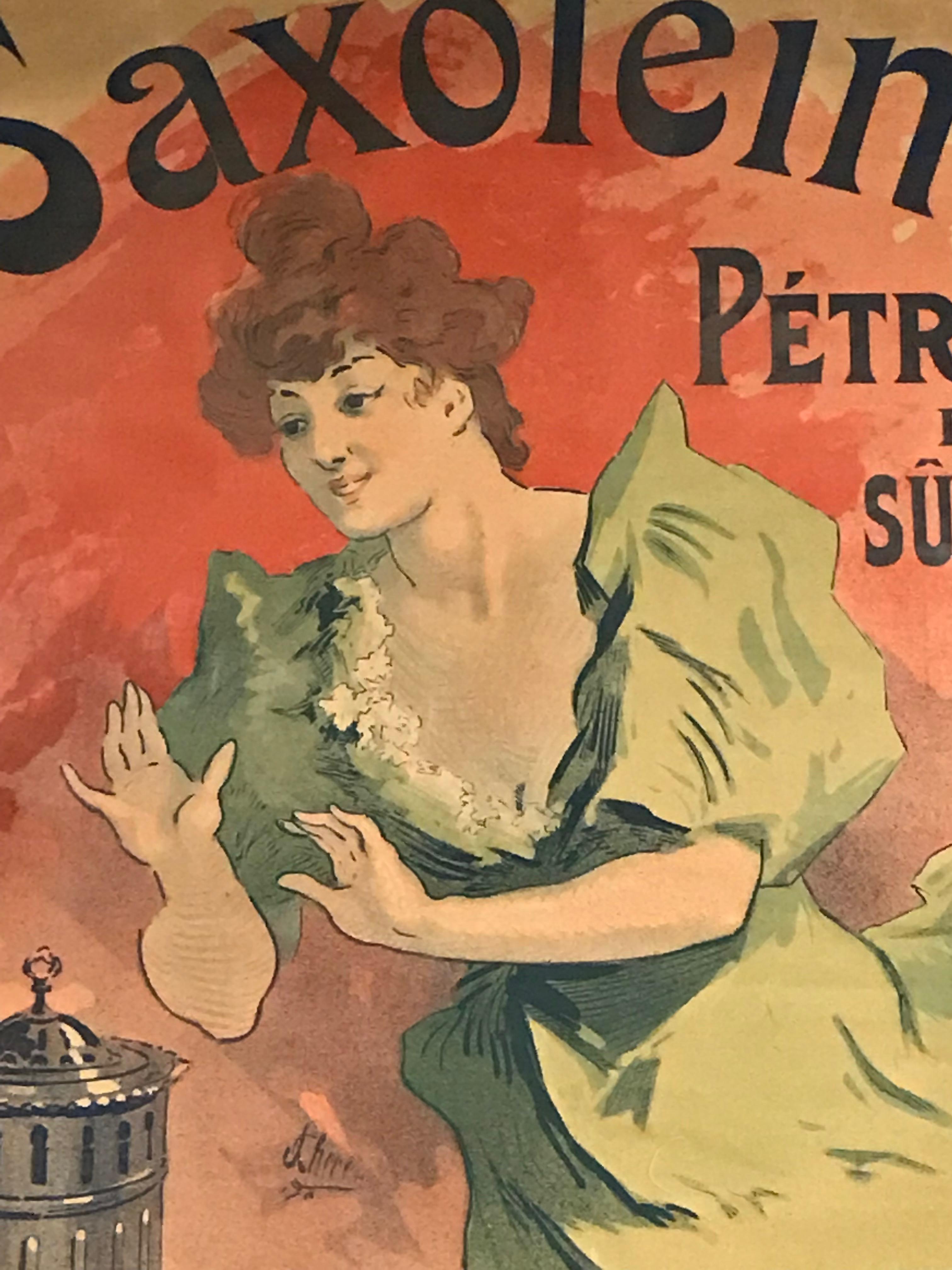 Art nouveau Affiche lithographique française d'origine en couleur pour Saxoléïne par Jules Chéret, 1900 en vente