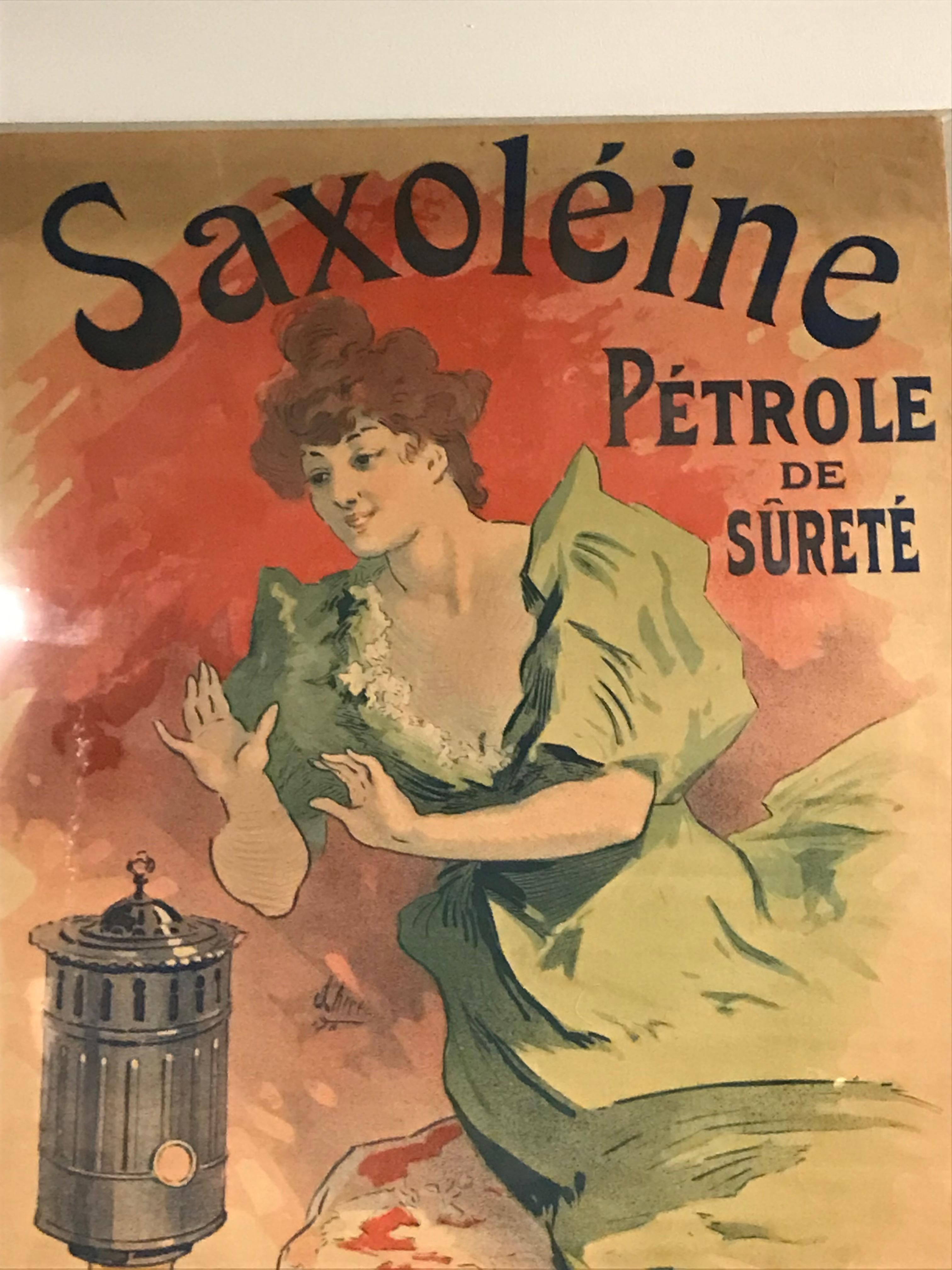Affiche lithographique française d'origine en couleur pour Saxoléïne par Jules Chéret, 1900 Bon état - En vente à North Bergen, NJ