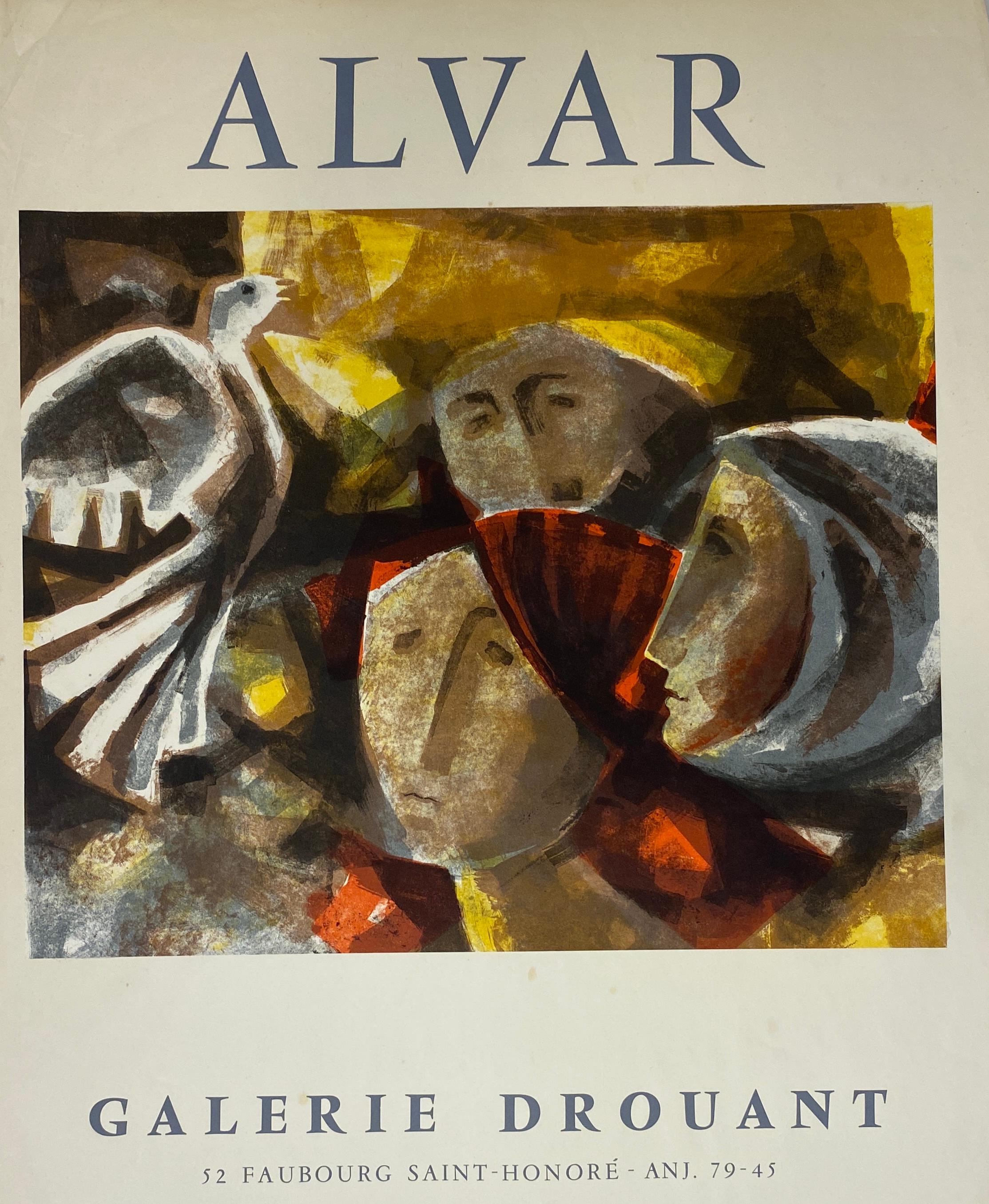 Cartel original francés de exposición de arte cubista de la Galería Drouant París Francia Moderno de mediados de siglo en venta