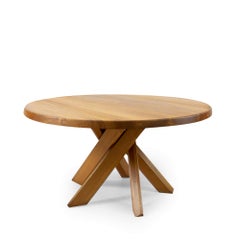 Original French Design: Pierre Chapo, Five Legged T21 Round Dining Table, 1970s