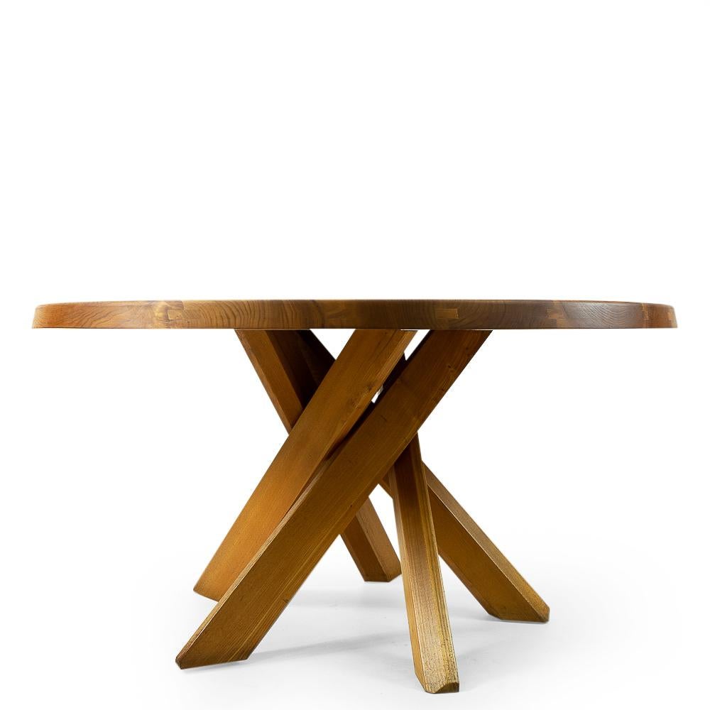 Late 20th Century Original French Design: Pierre Chapo, Five Legged T21 Round Dining Table, 1970s For Sale