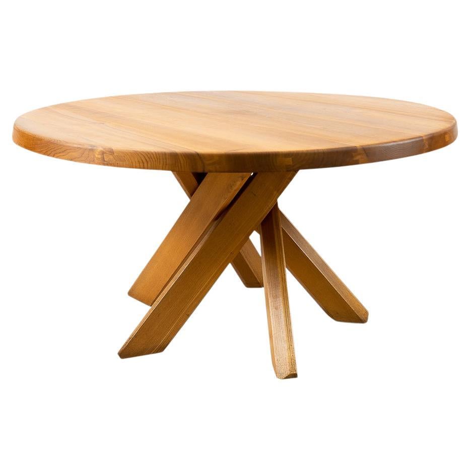 Original French Design: Pierre Chapo, Five Legged T21 Round Dining Table, 1970s