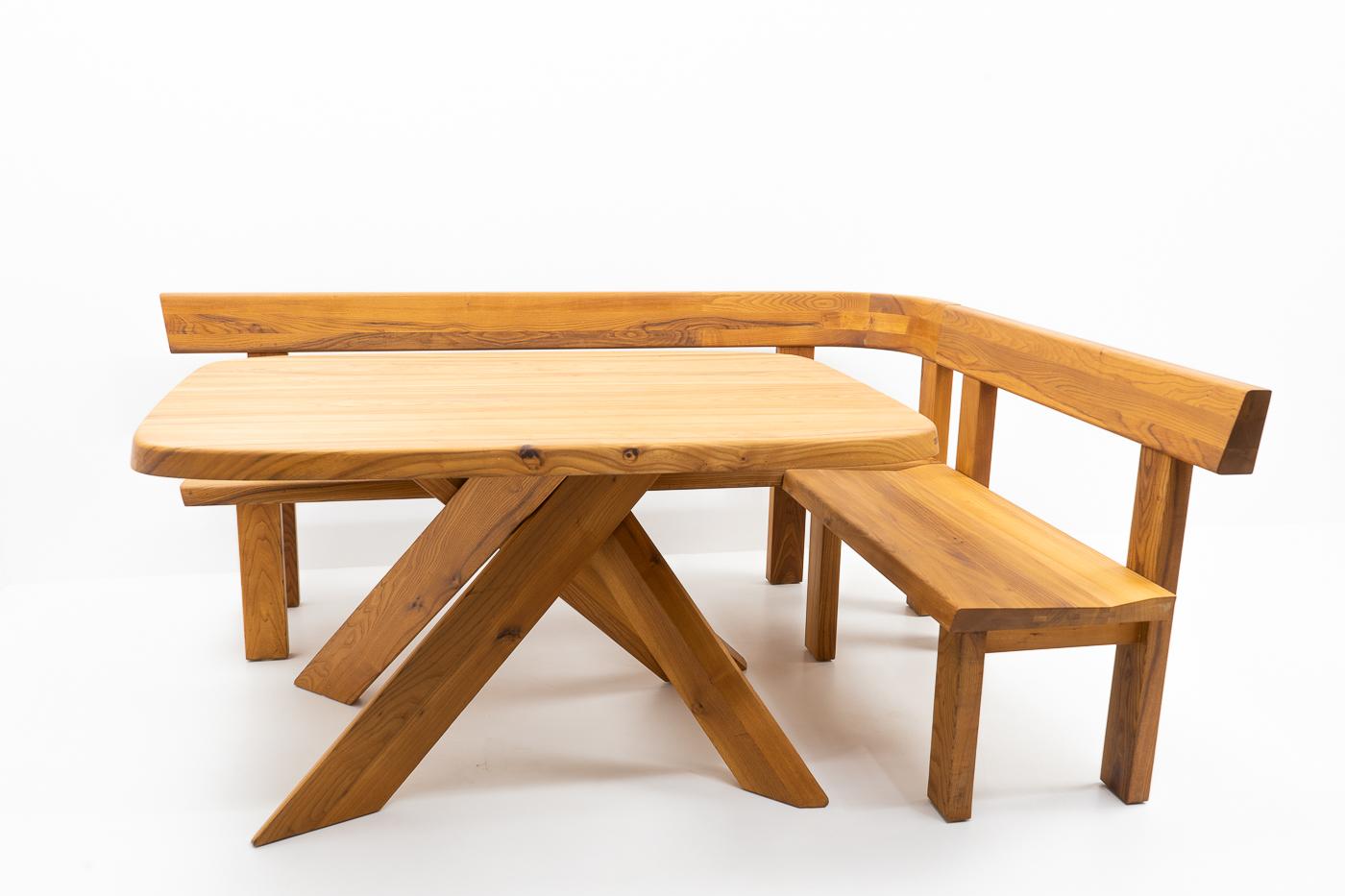 Original French Design Pierre Chapo, S35 & T35 Dining Set in Elm, France, 1980s For Sale 8
