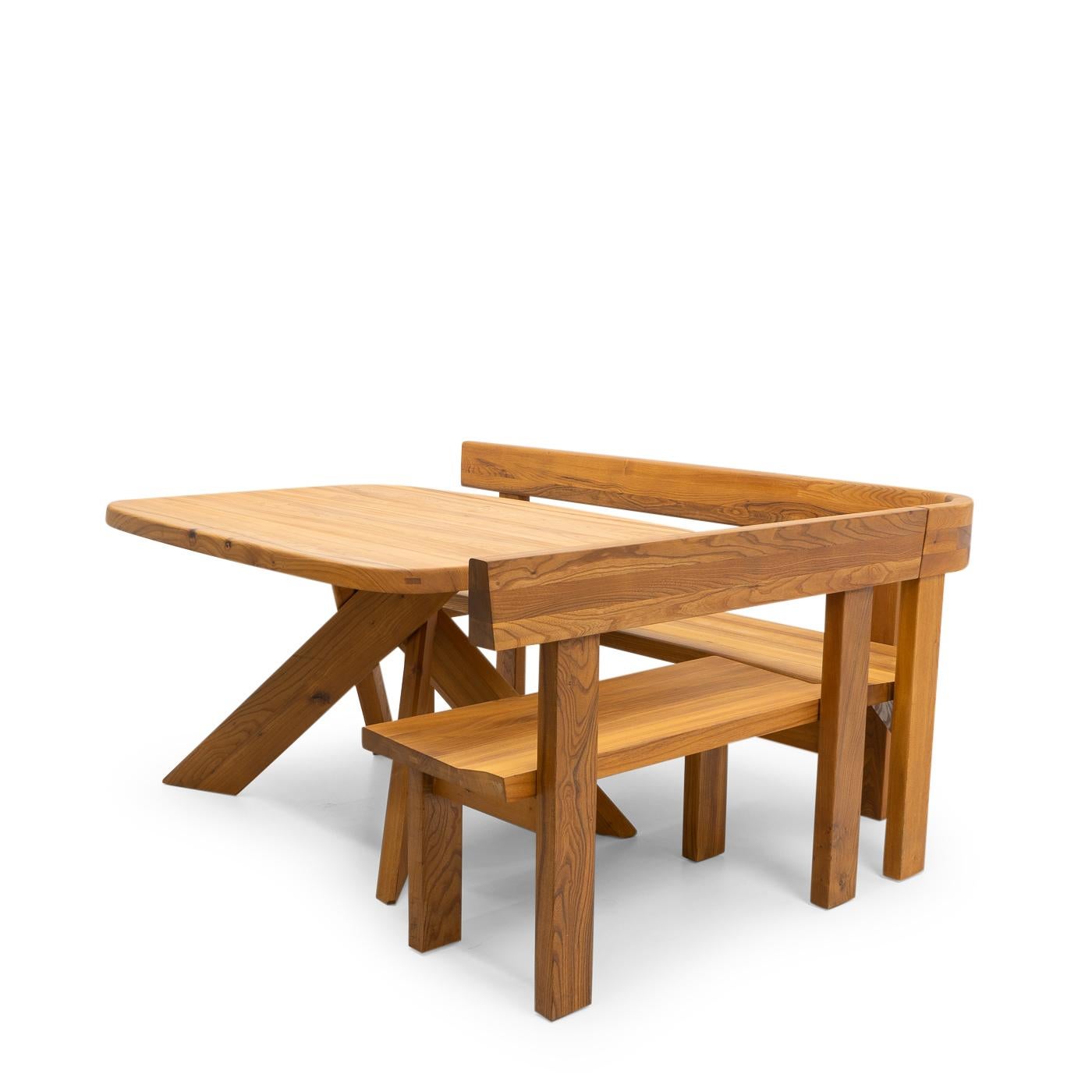 Original French Design Pierre Chapo, S35 & T35 Dining Set in Elm, France, 1980s For Sale 9