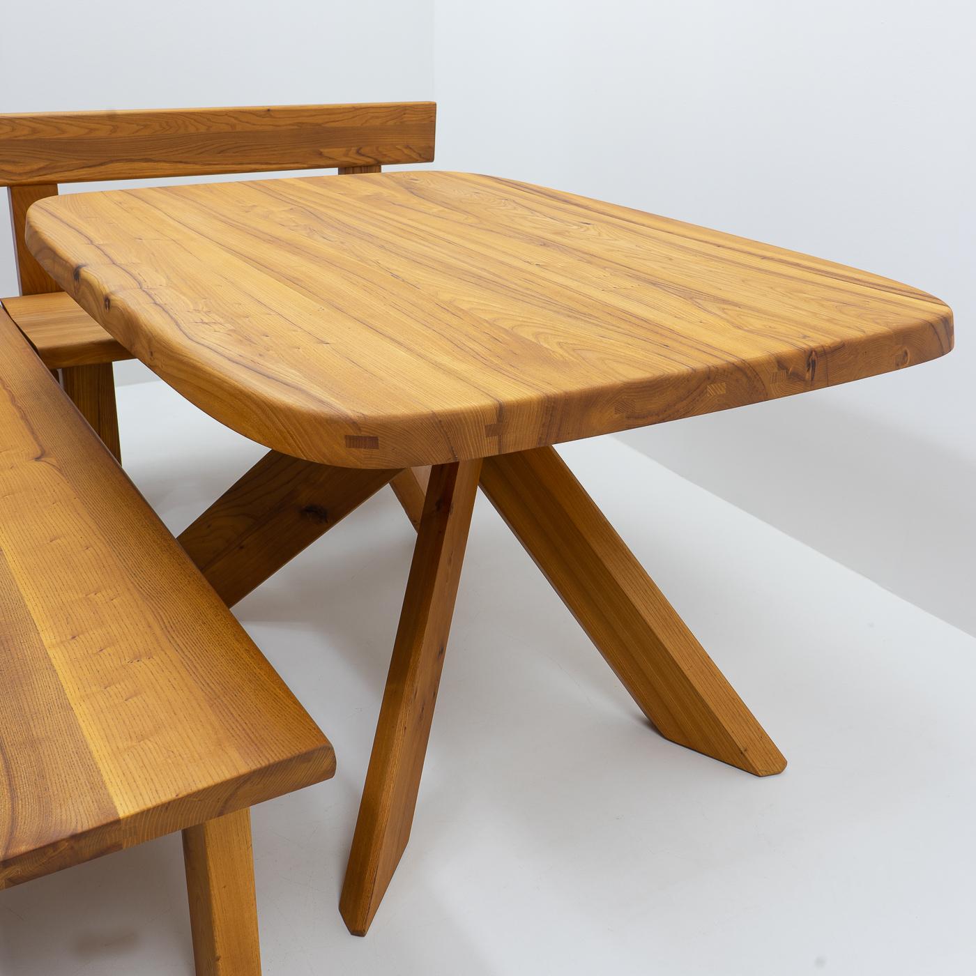 Original French Design Pierre Chapo, S35 & T35 Dining Set in Elm, France, 1980s For Sale 11