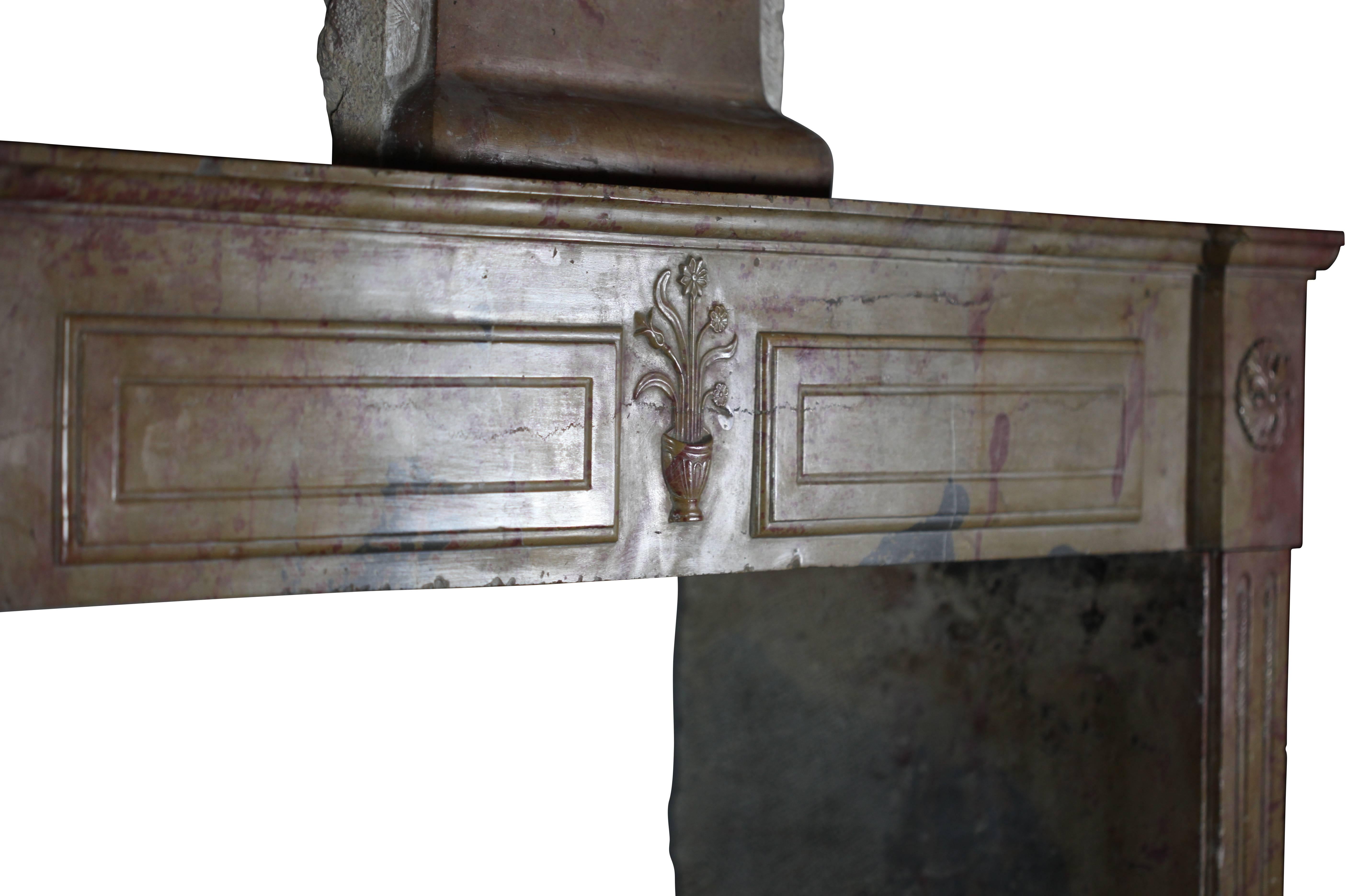 Stone Original French Directoire Period Vintage Fireplace Surround Designed by Nature For Sale