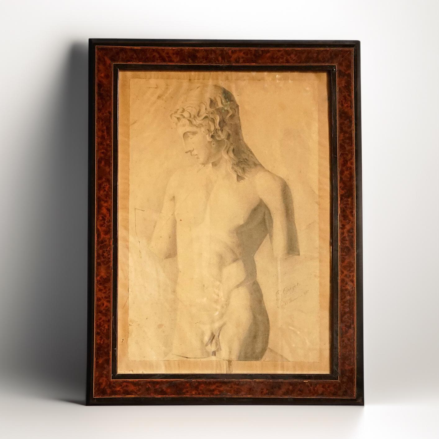 Antique Original Pencil Study of a Marble Sculpture

A sensitive study of an ancient Greek or Roman sculpture.

Signed ‘G. Guyot’ and dated 13th November 1885.

In a stunning 19th Century burl walnut and ebonised glazed frame.

The drawing itself is