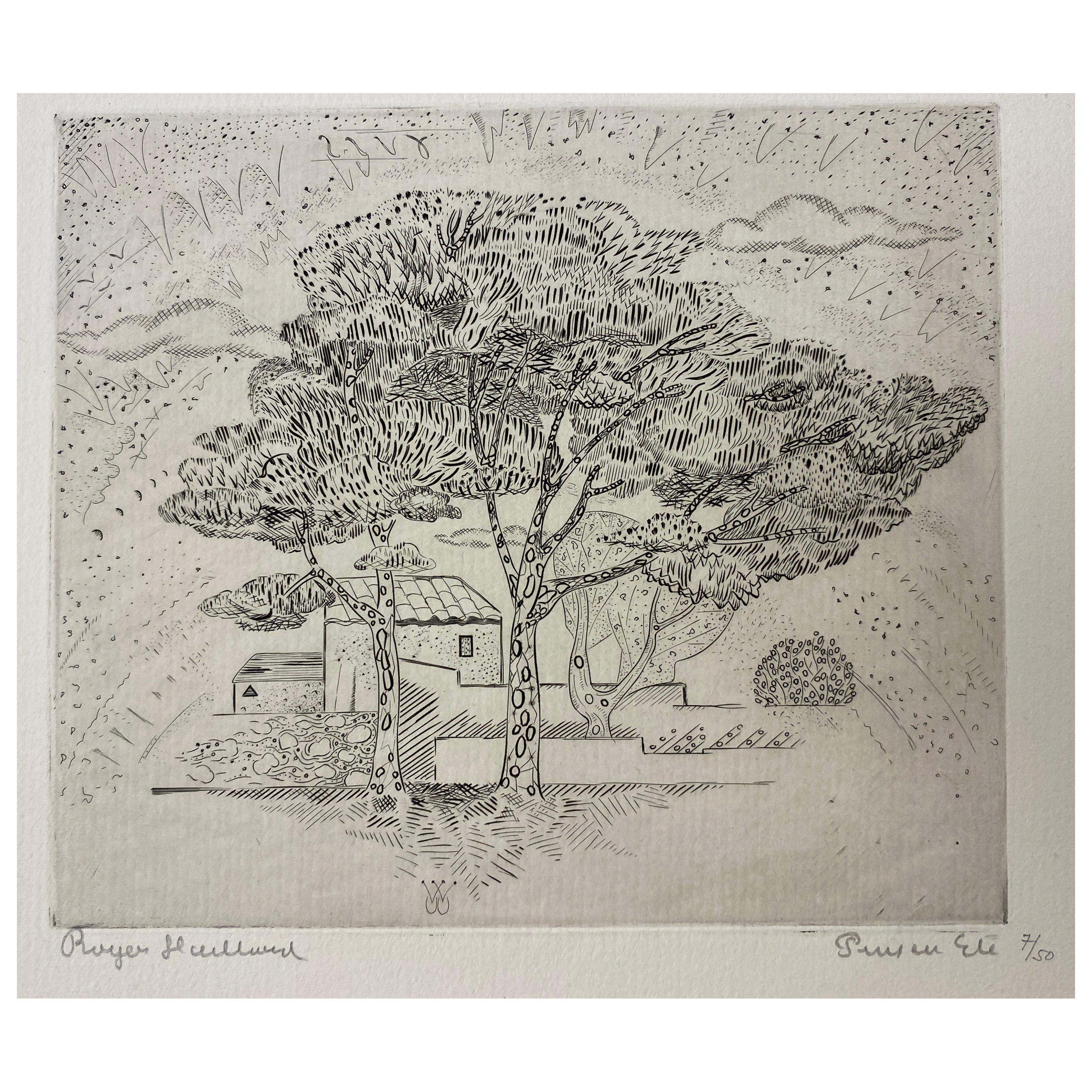 Original französischer Kupferstichdruck signiert Roger Viellard, Vintage-Lithographie #7/50 im Angebot