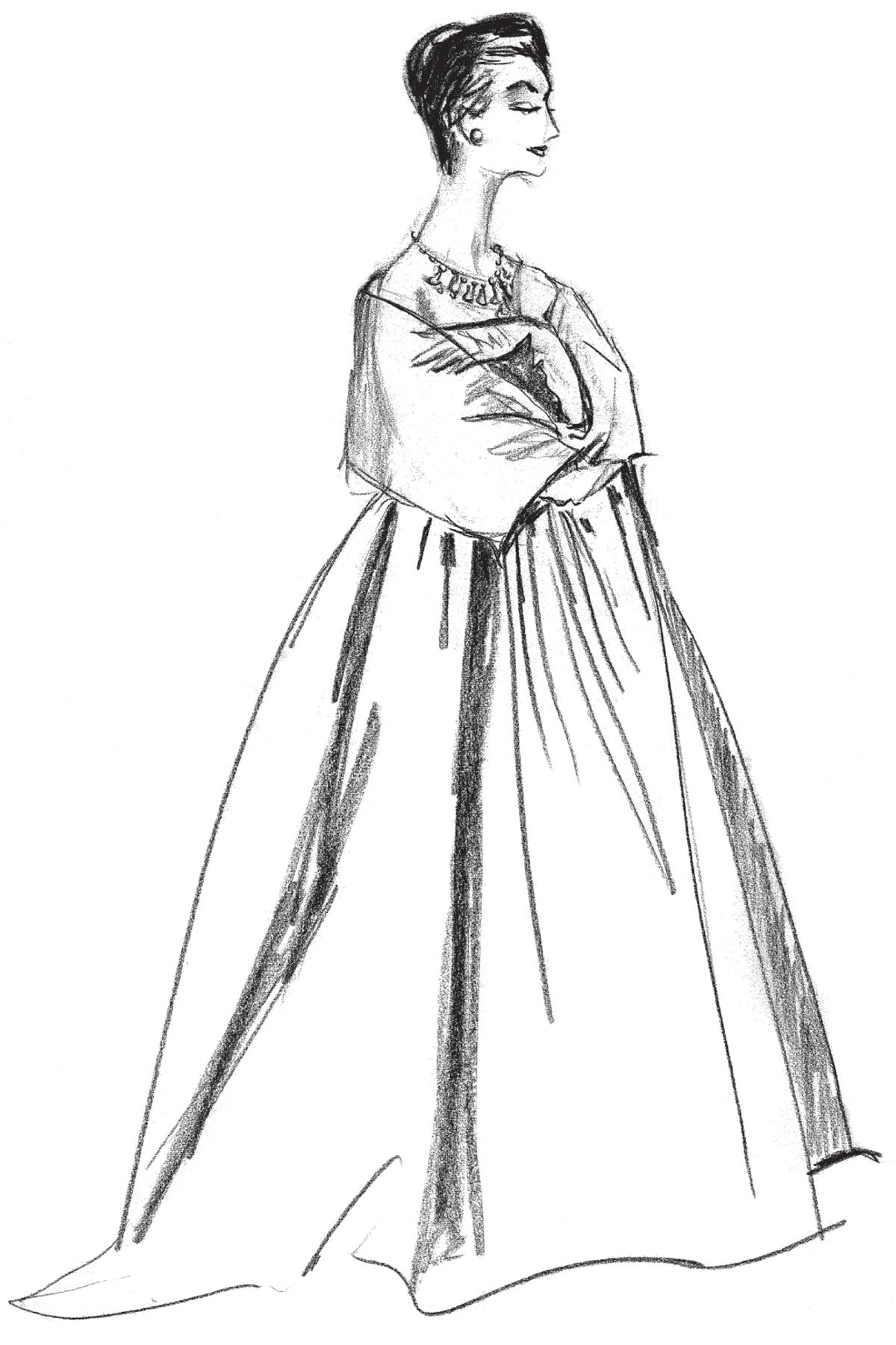 Gray Original French Fashion Illustration Blank Greeting Cards – Formalwear Series