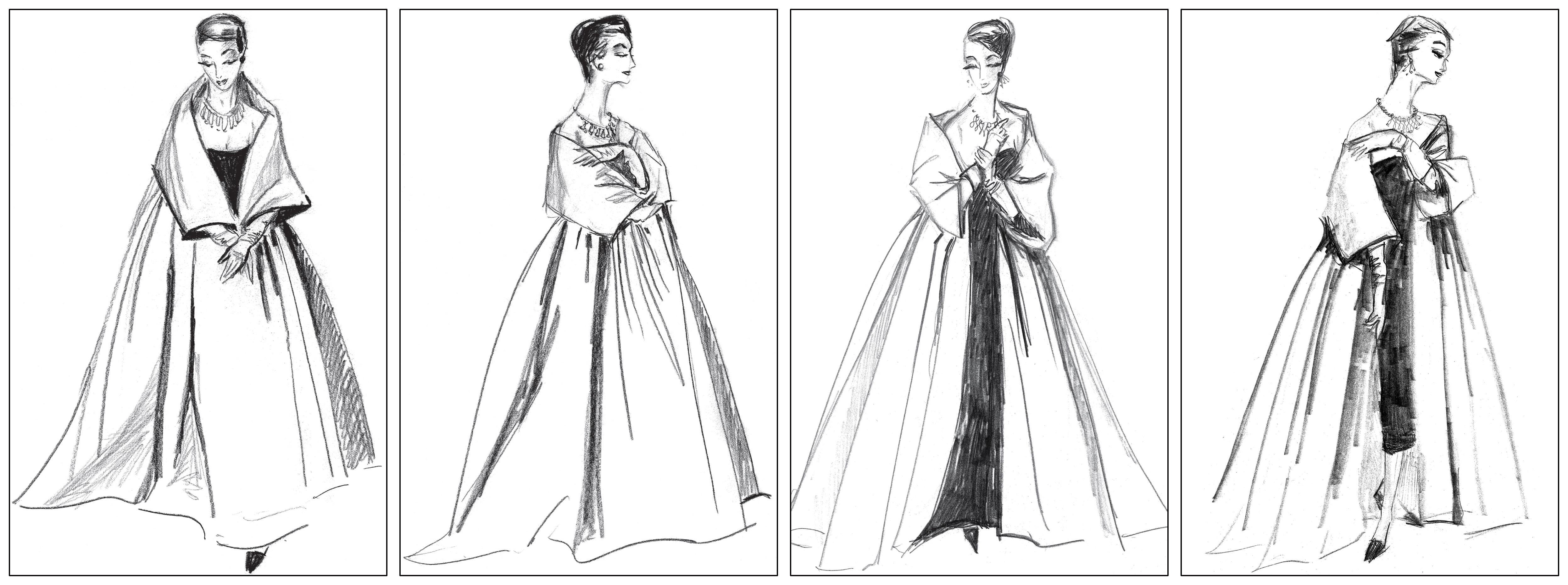 Original French Fashion Illustration Blank Greeting Cards – Formalwear Series 1