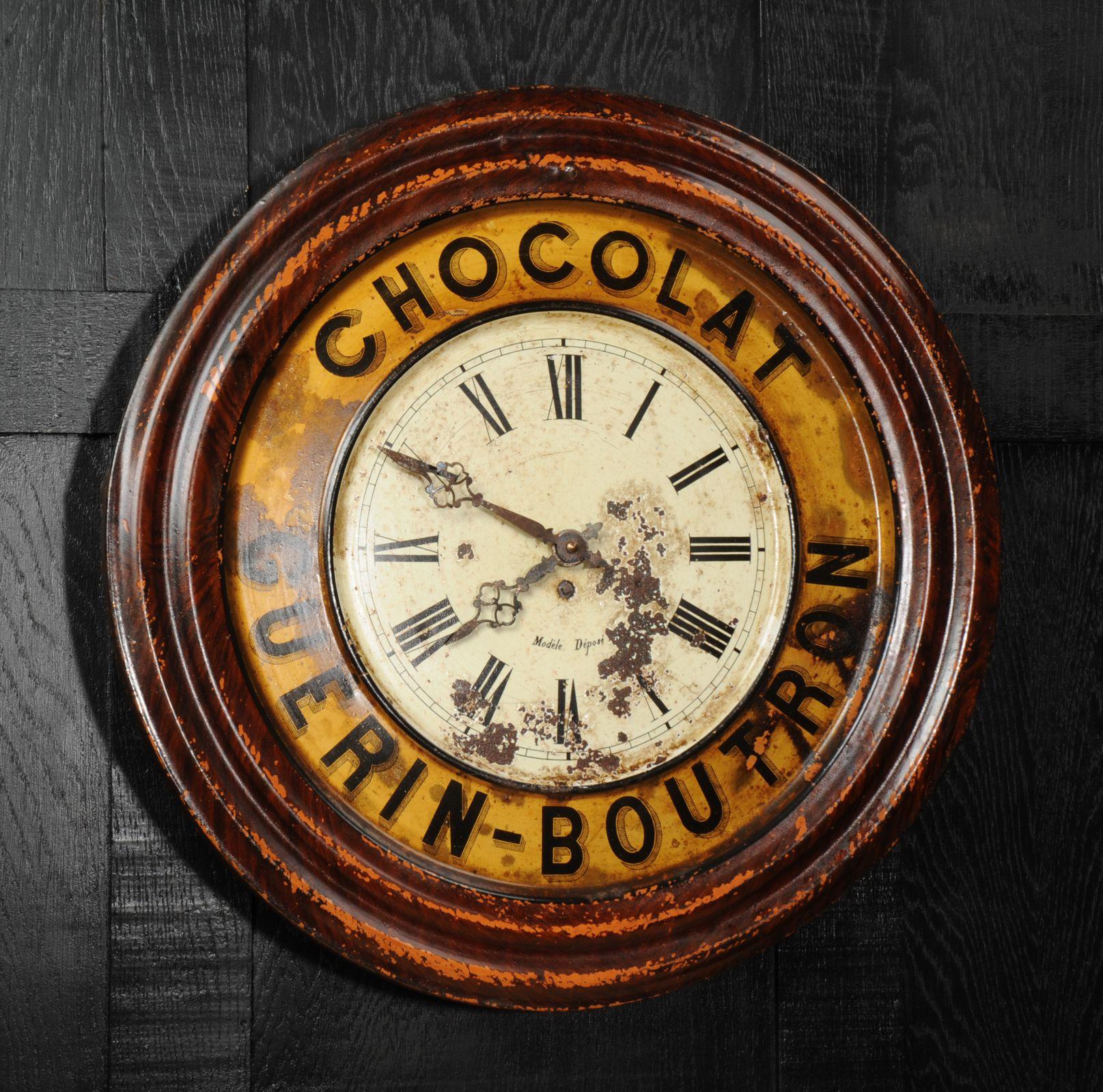 Orologio da parete originale francese Guerin Boutron per la pubblicità del cioccolato, perfettamente funzionante in vendita 5