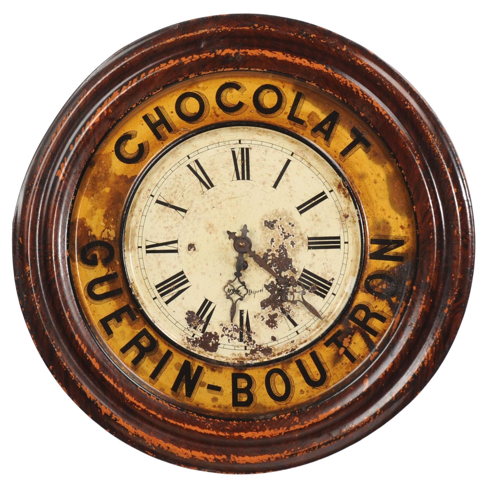Original French Guerin Boutron Chocolate Advertising Wall Clock, Fully Working For Sale