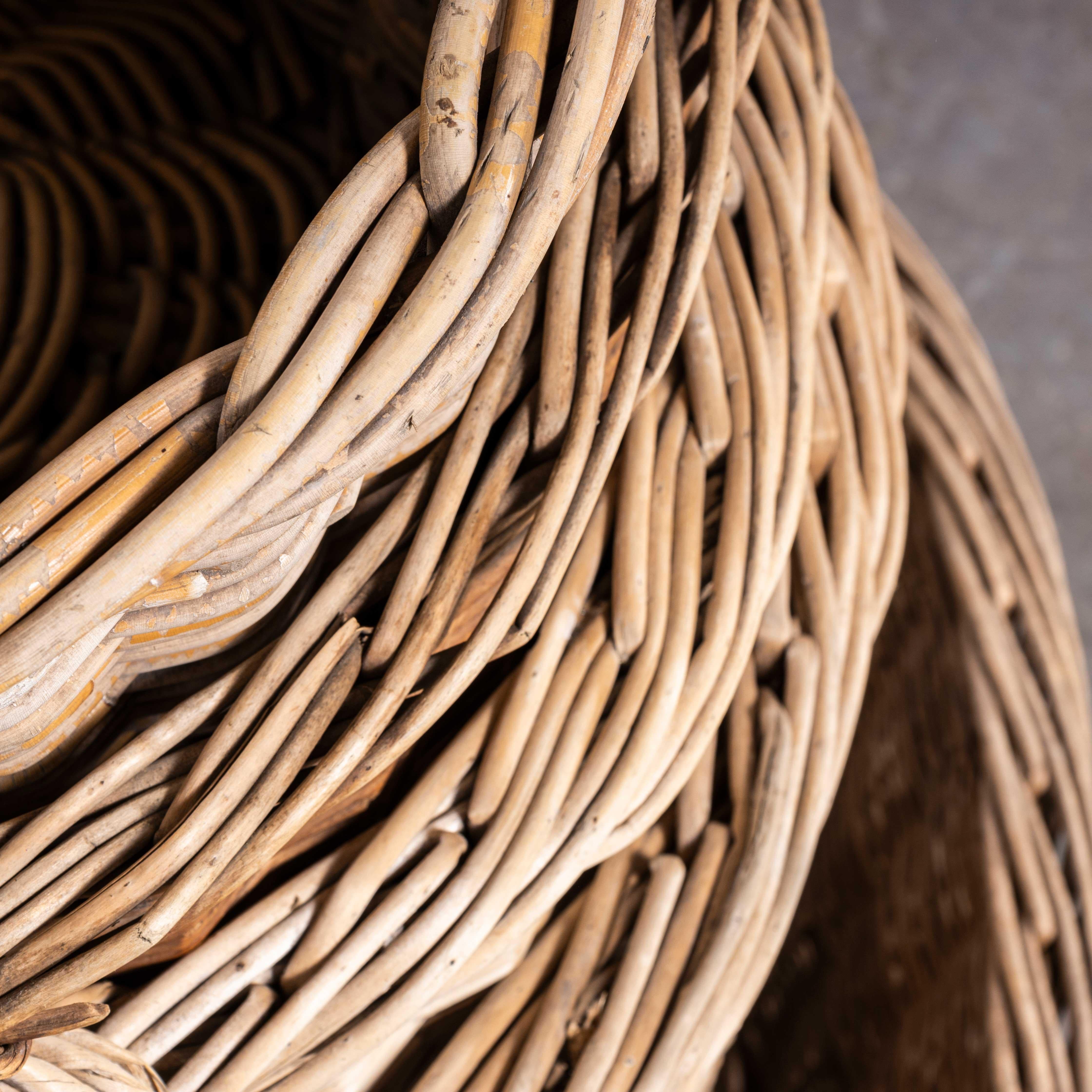 Mid-20th Century Original French Handmade Oval Willow Baskets For Sale