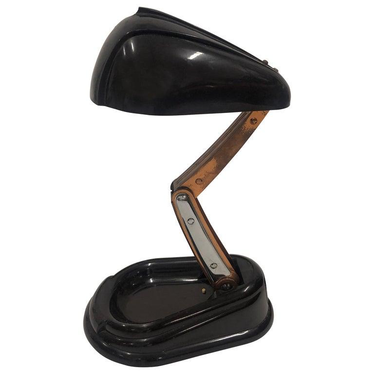 Copper Original French Jumo Art Deco Desk Bakelite Lamp, Sliding Arm Table Lamp