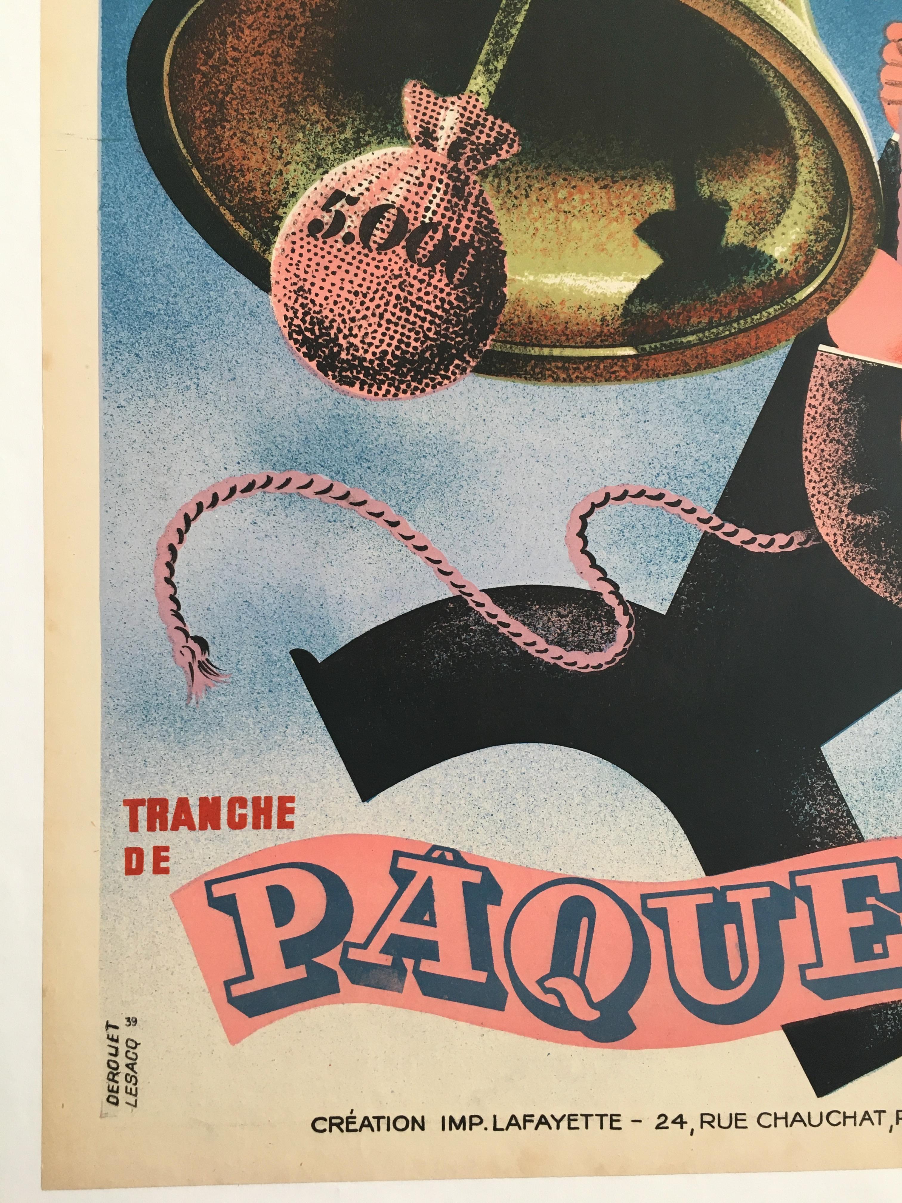 Art Deco Original French Lithograph Loterie Nationale Poster 'Tranche De Paques', 1938