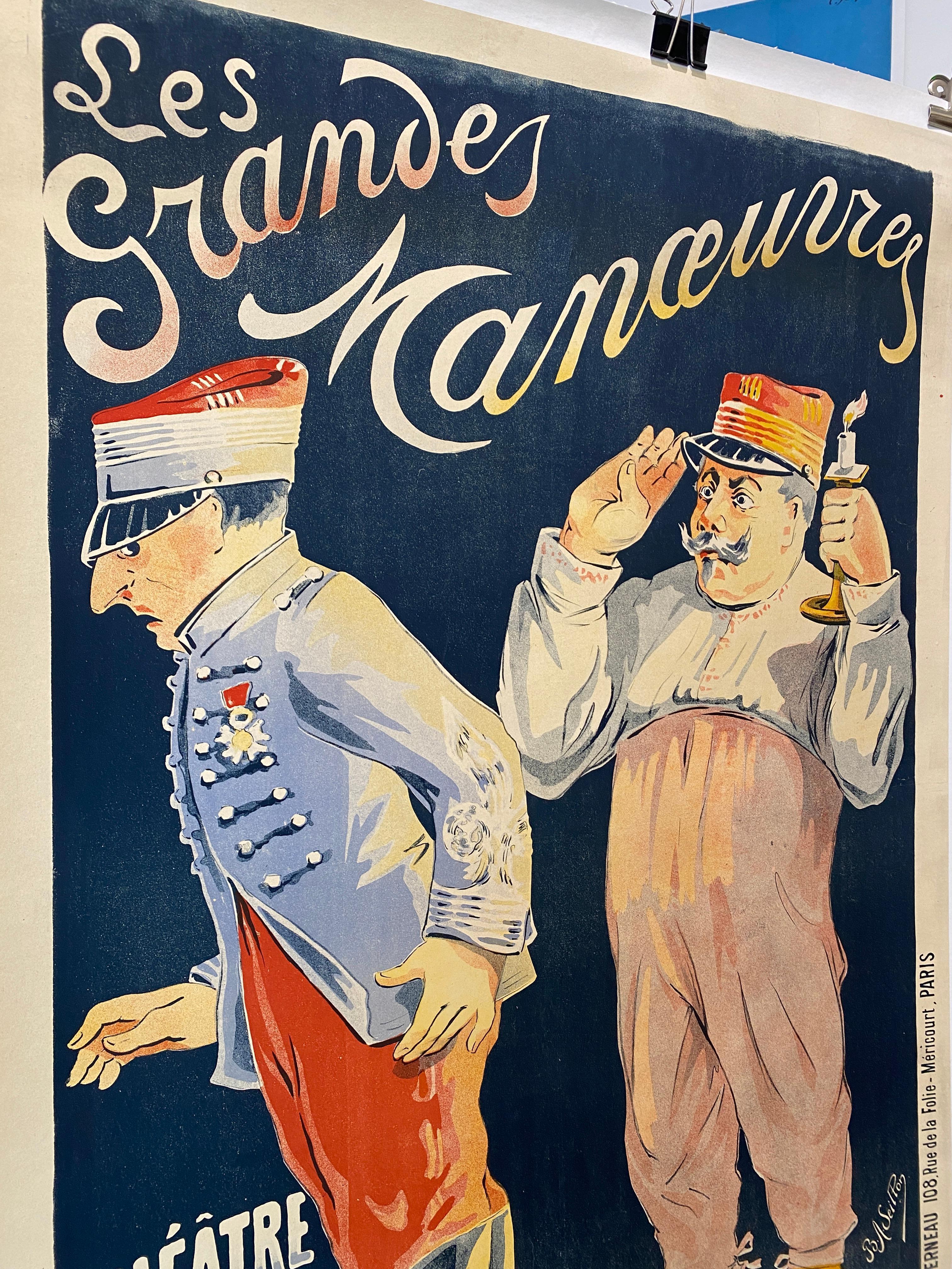Original French Lithographic Theatre Poster, 'Les Grandes Manoeuvres' 

This is an original poster which has been linen backed for preservation, the overall condition is very good. 

ARTIST	
Unknown

YEAR	
c. 1940

DIMENSIONS	
140 x 68 cm