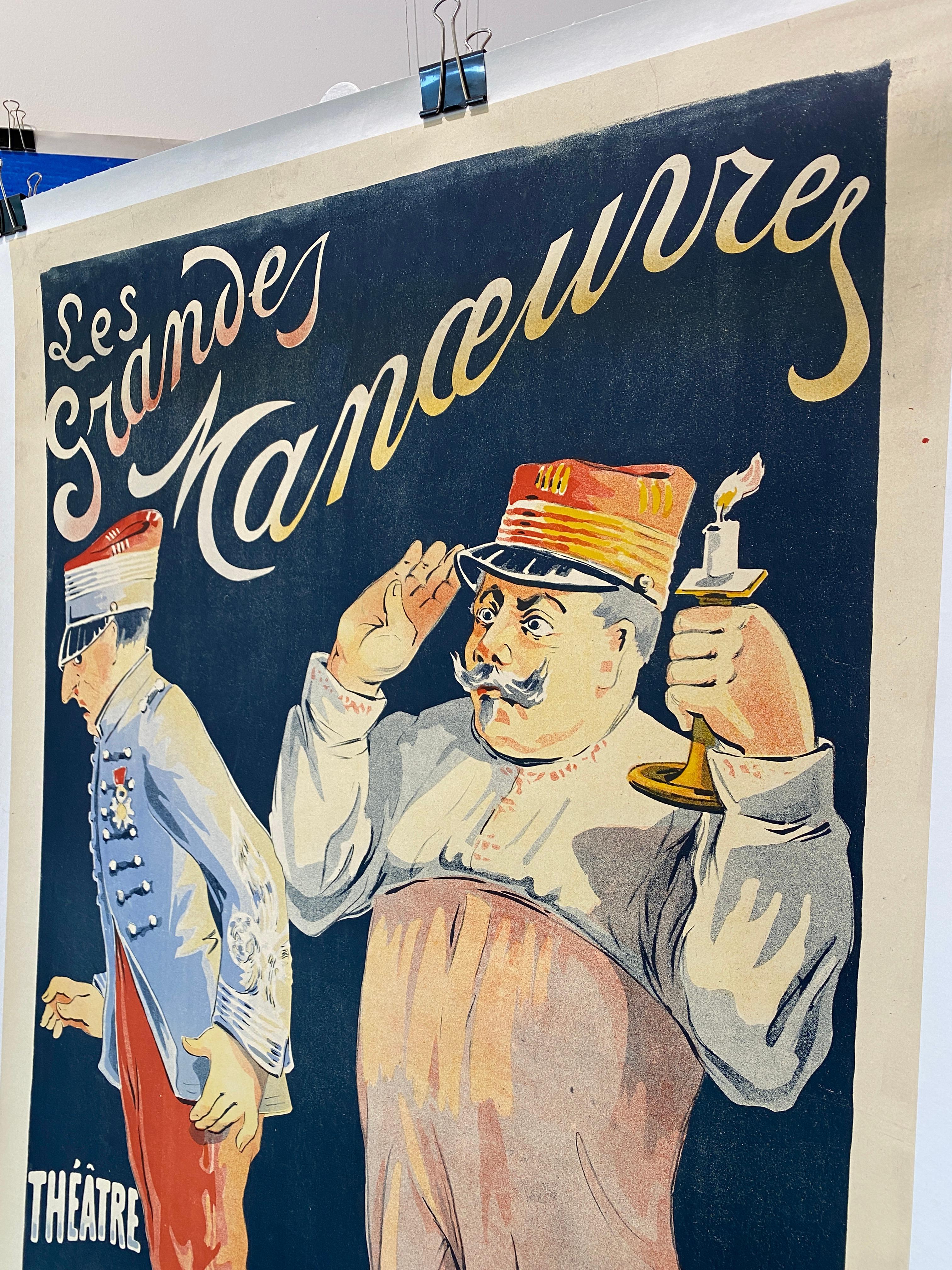 Early 20th Century Original French Lithographic Theatre Poster, 'Les Grandes Manoeuvres' For Sale