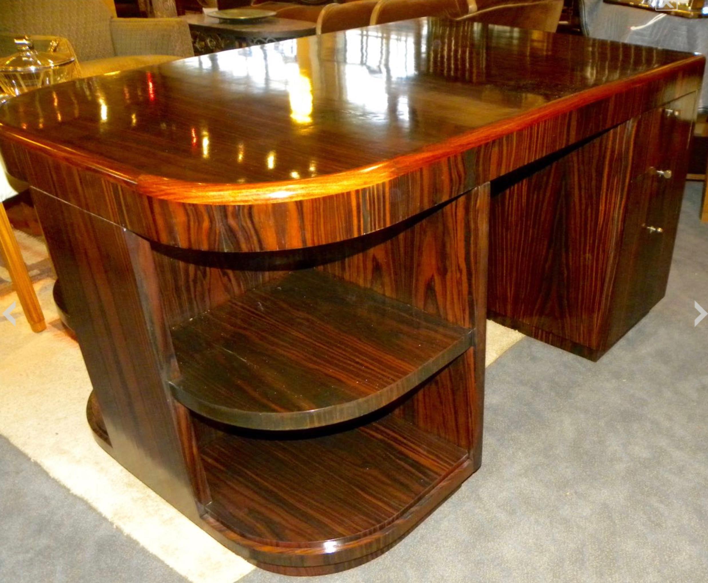 Original French Macassar Art Deco Partners Desk For Sale 7