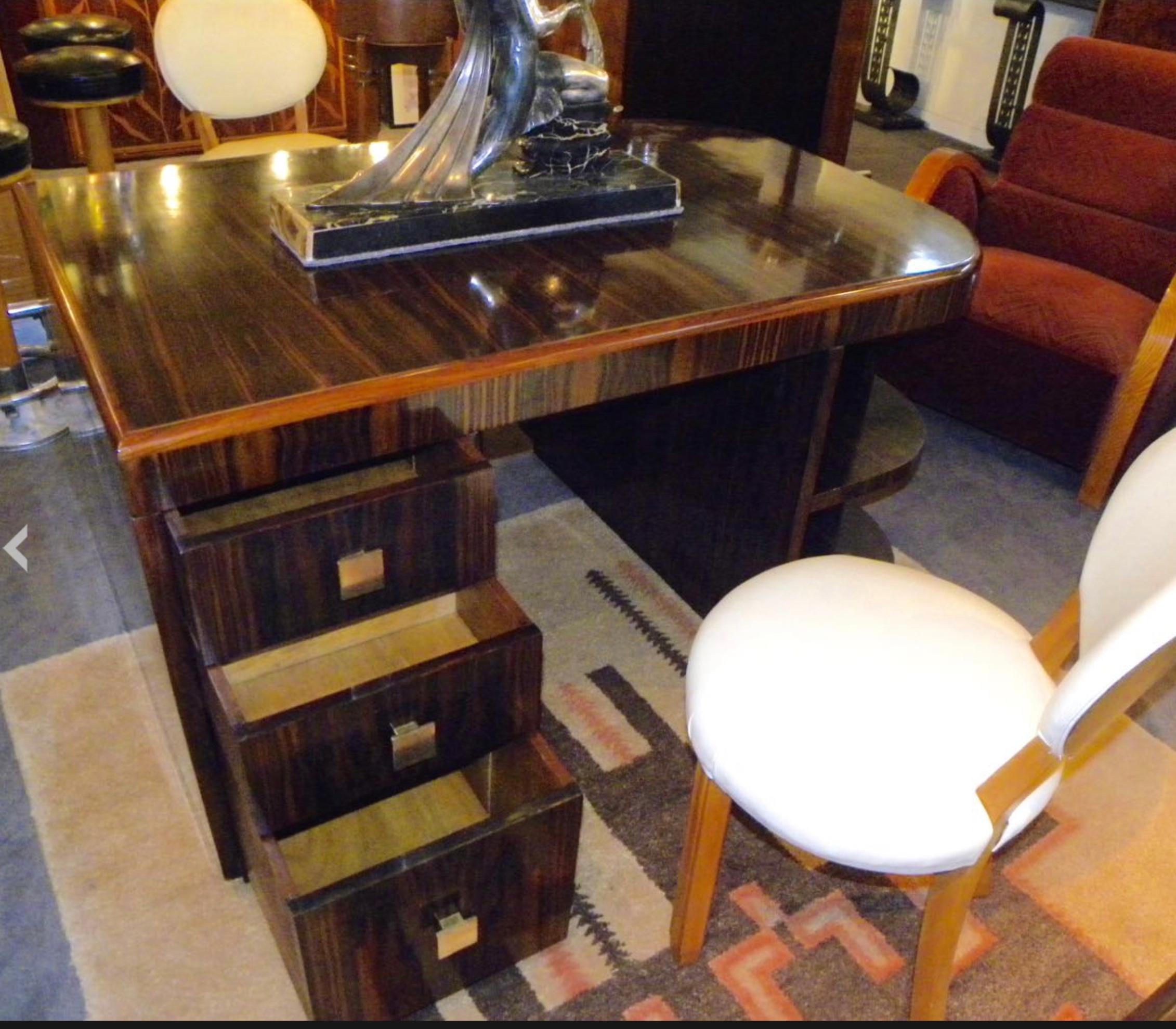 Original French Macassar Art Deco Partners Desk For Sale 8