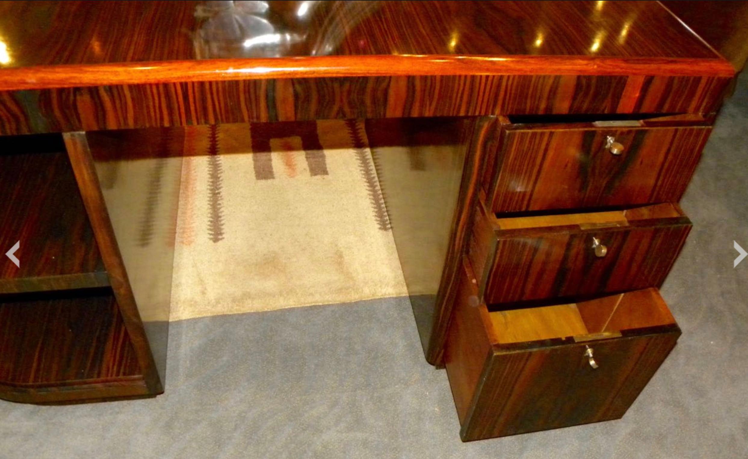 Original French Macassar Art Deco Partners Desk For Sale 9