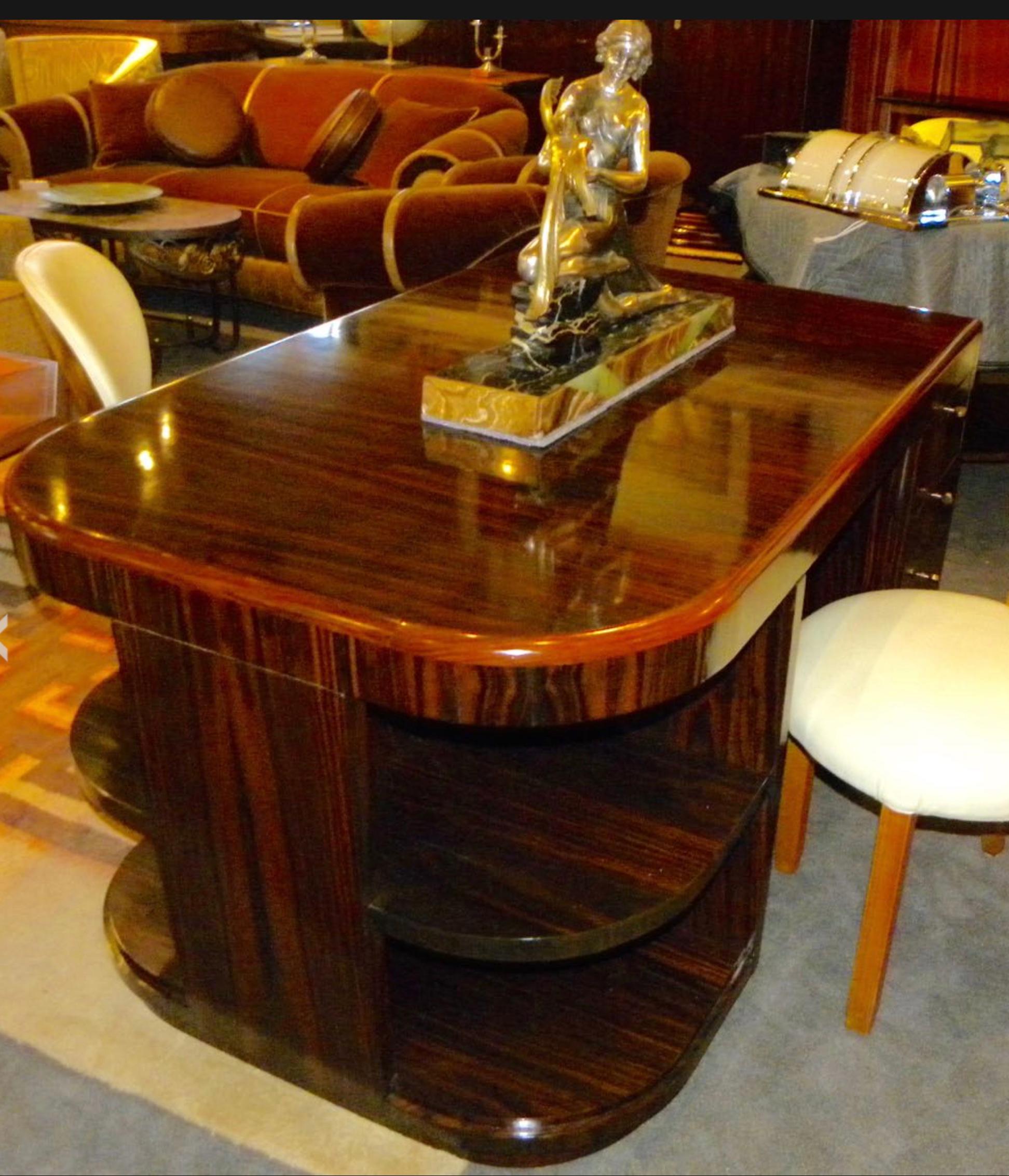 Original French Macassar Art Deco Partners Desk For Sale 10