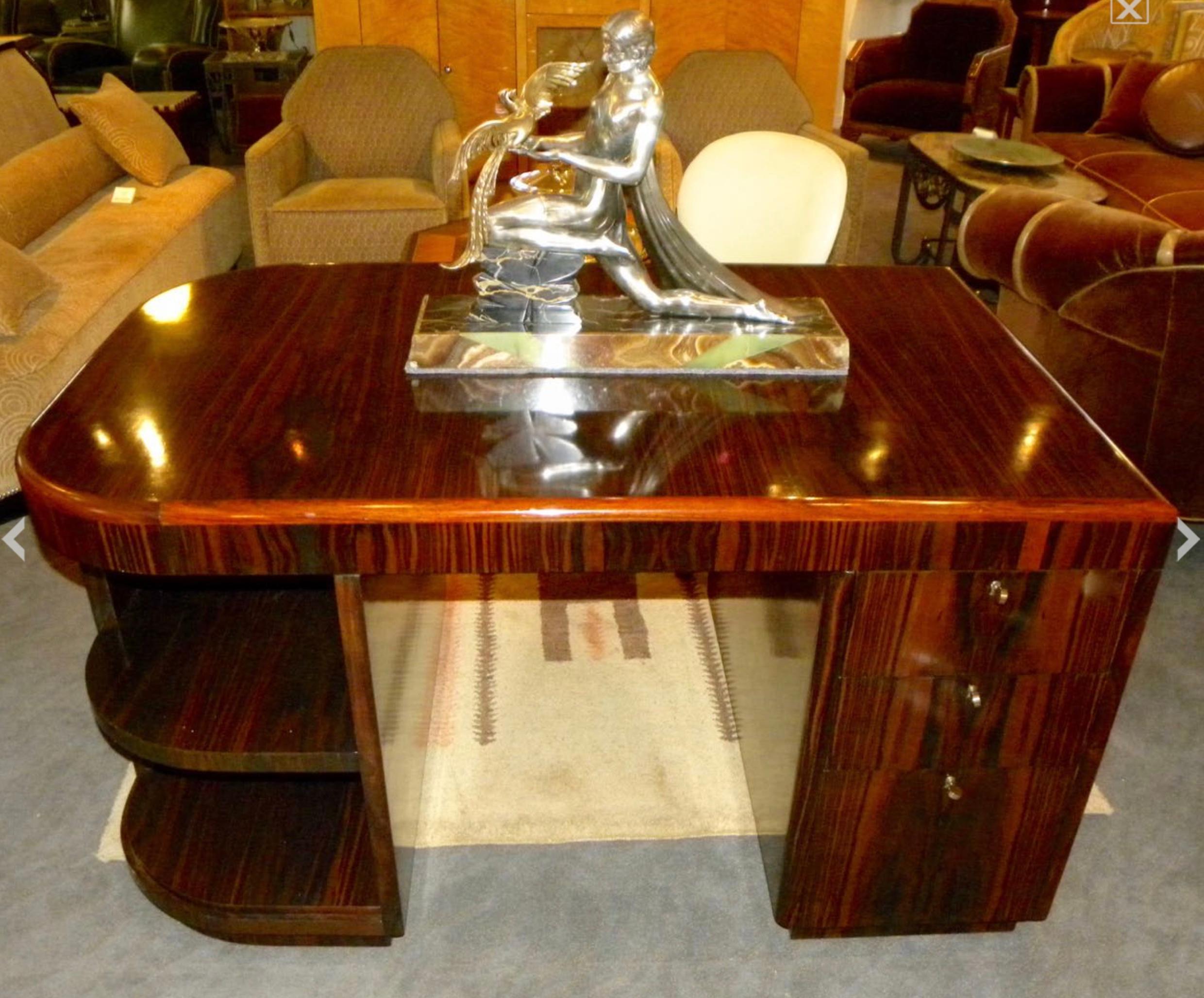 Original French Macassar Art Deco Partners Desk In Good Condition For Sale In Oakland, CA
