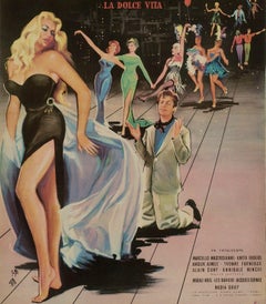 Yves Thos, Original French Movie Poster, La Dolce Vita Rome Italy , Fellini, 1960