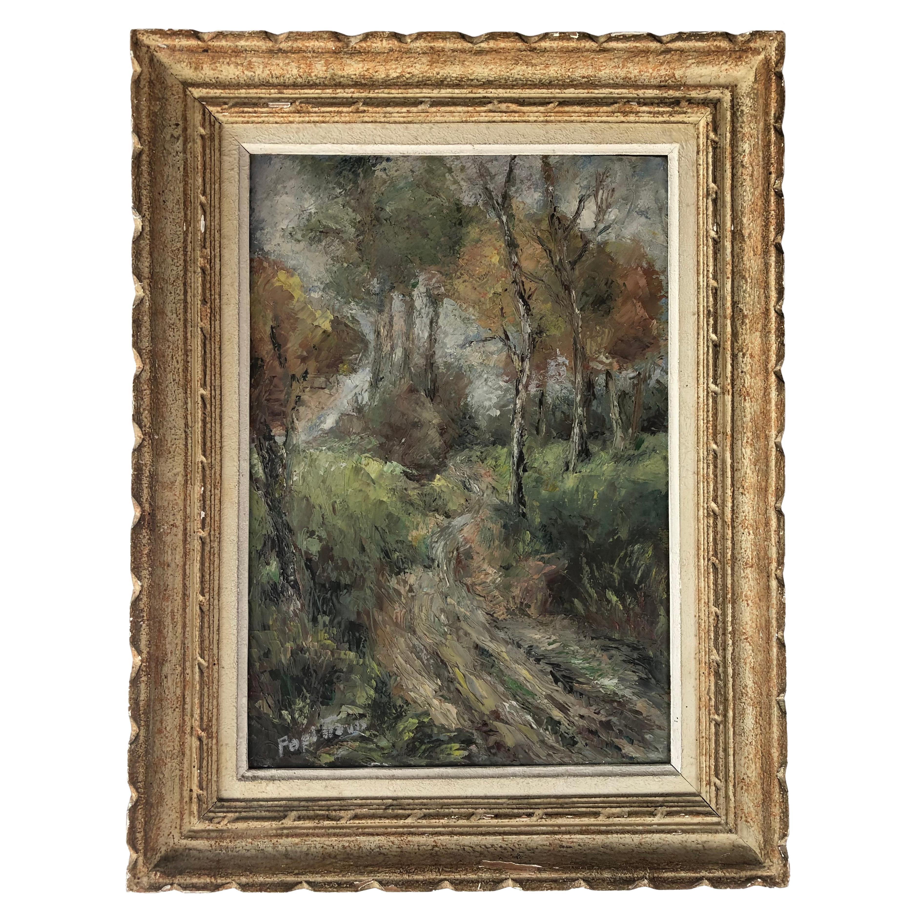Pittura a olio originale francese di una scena di campagna di Marcelle Papillaud
