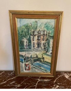 Le Chateau Original Oil Painting, French Style, Signed Pelier, 23x15