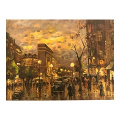 Original French Oil Painting of Porte St Dennis Paris, Early 20th Century