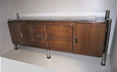 Original French Palisander Four Door Cabinet with Polished Nickel Hardware