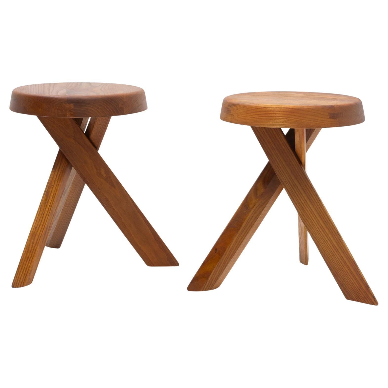 Original French Period Design Pierre Chapo, S31 Stools in Elm, Set of Two 1980s