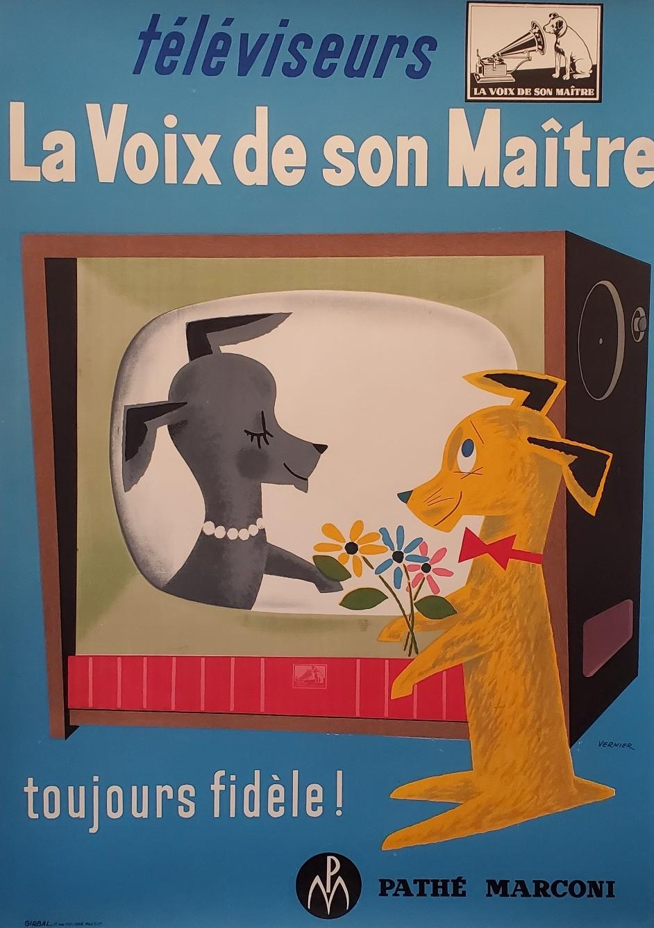 Mid-Century Modern Original French Poster, 'La Voix De Son Maitre Pathe Marconie' 1958
