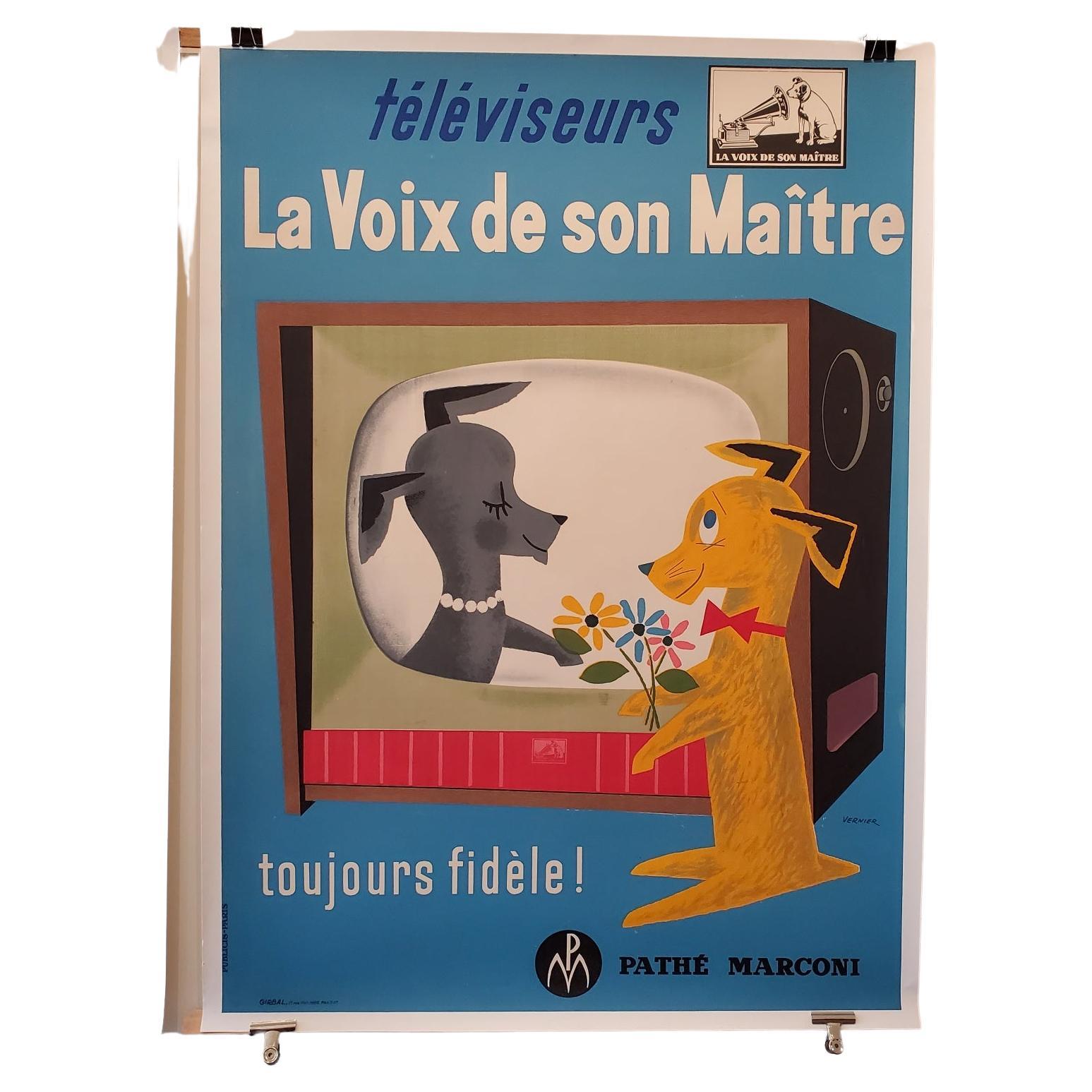 Original French Poster, 'La Voix De Son Maitre Pathe Marconie' 1958 In Good Condition In Melbourne, Victoria